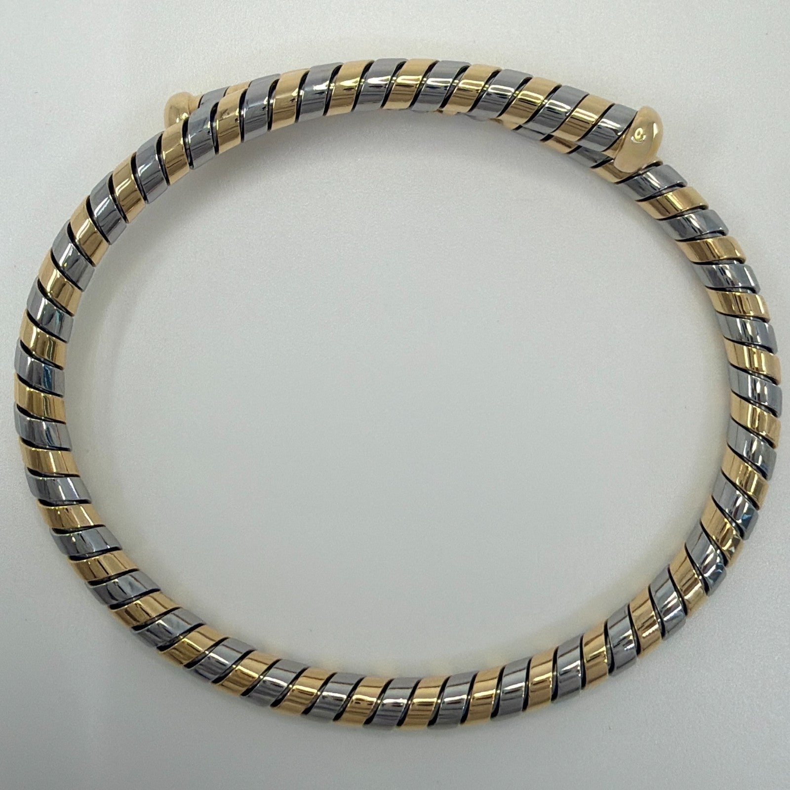 Rare Vintage Bvlgari Tubogas Parentesi Serpenti Bangle Bracelet 18k Gold & Steel — view 4