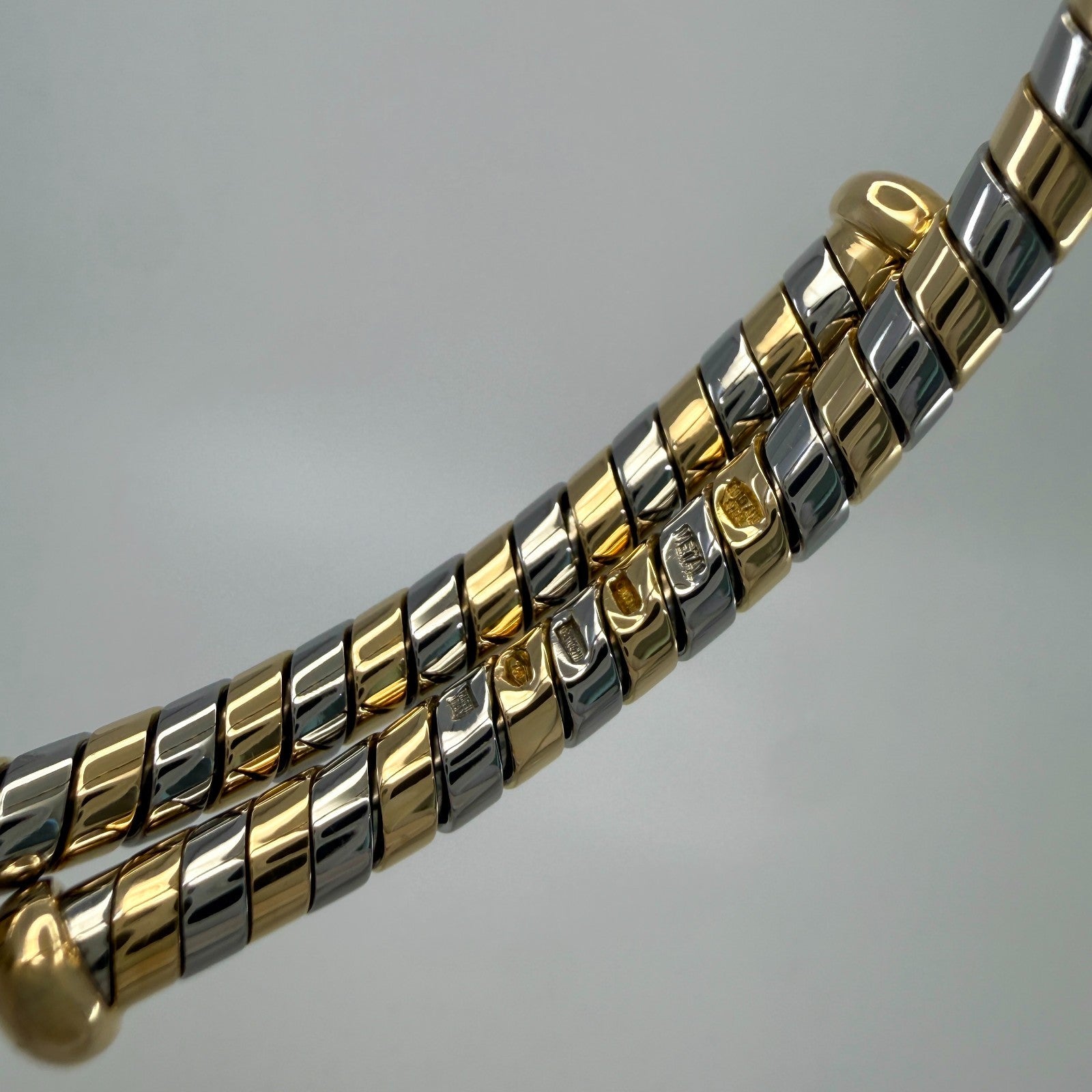 Rare Vintage Bvlgari Tubogas Parentesi Serpenti Bangle Bracelet 18k Gold & Steel — view 5