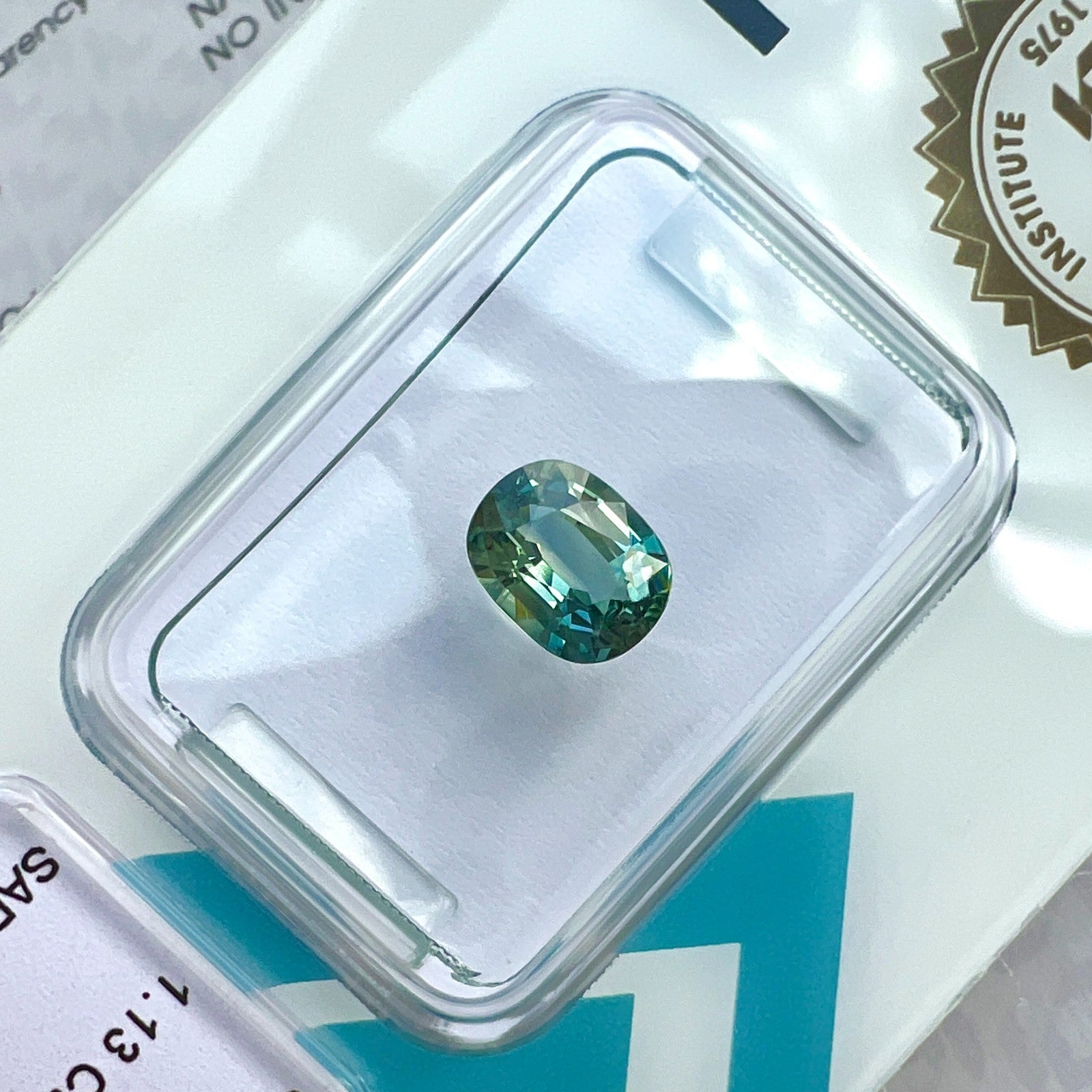 IGI CERTIFIED 1.13ct Sapphire AUSTRALIAN Deep Green Blue UNHEATED Cushion Gem