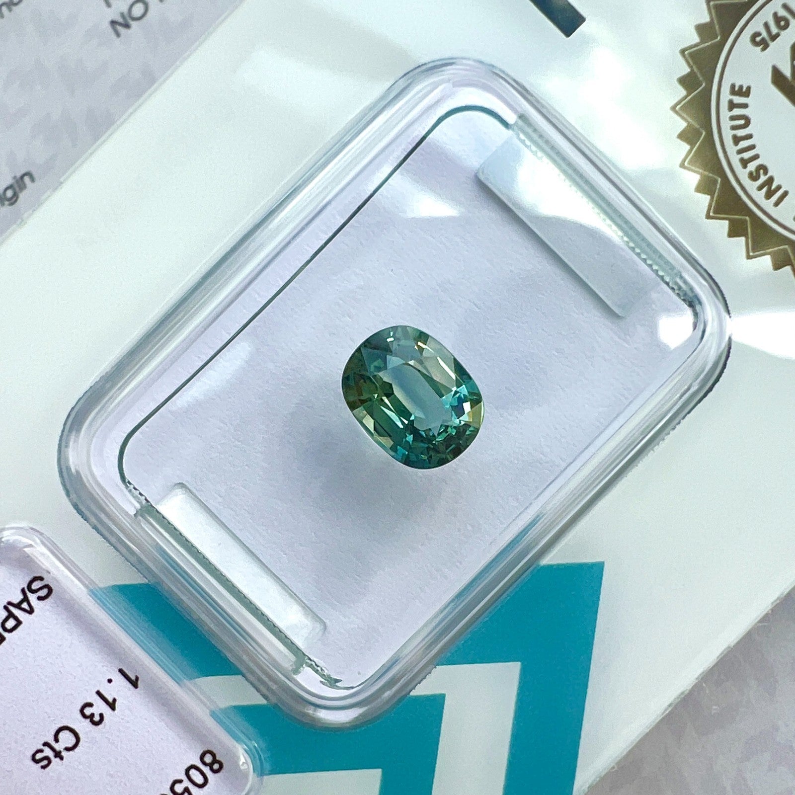 IGI CERTIFIED 1.13ct Sapphire AUSTRALIAN Deep Green Blue UNHEATED Cushion Gem — view 3