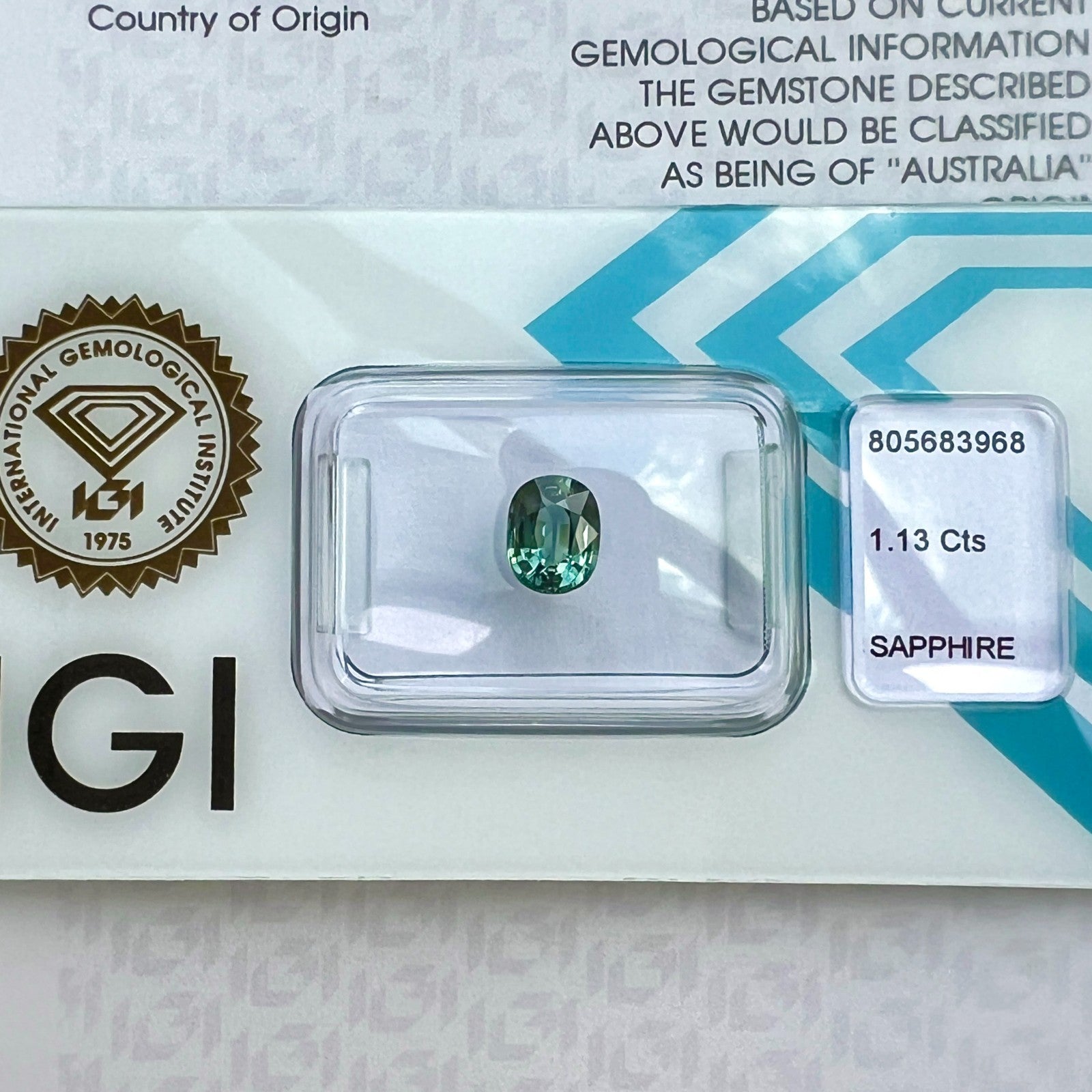 IGI CERTIFIED 1.13ct Sapphire AUSTRALIAN Deep Green Blue UNHEATED Cushion Gem — view 4