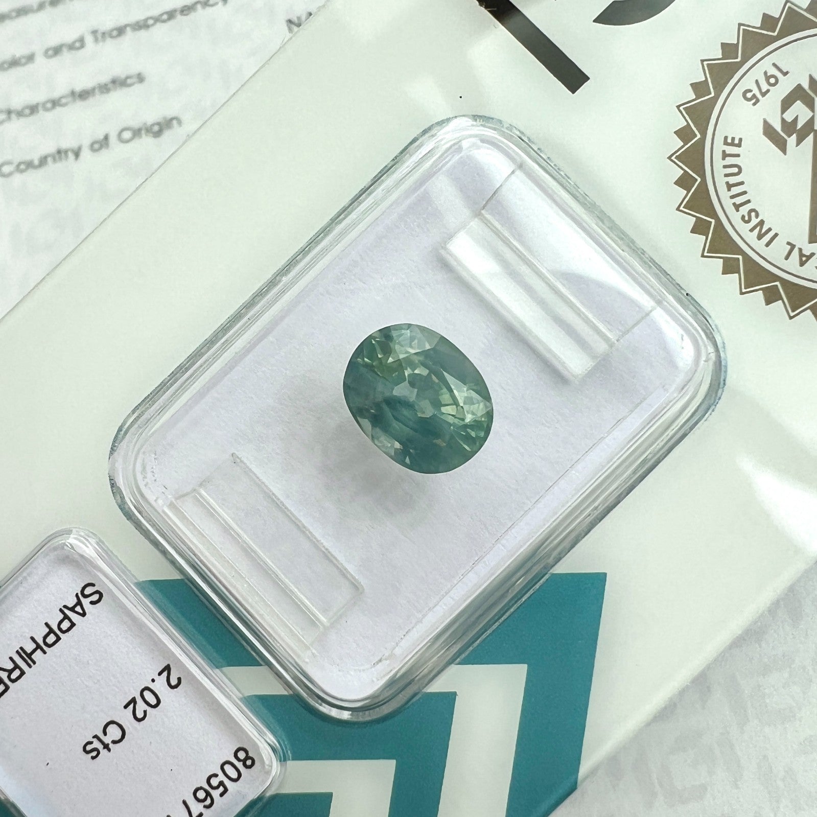 IGI CERTIFIED 2.02ct Green Blue Hazy Silky Sapphire NATURAL Blister Sealed Gem — view 3