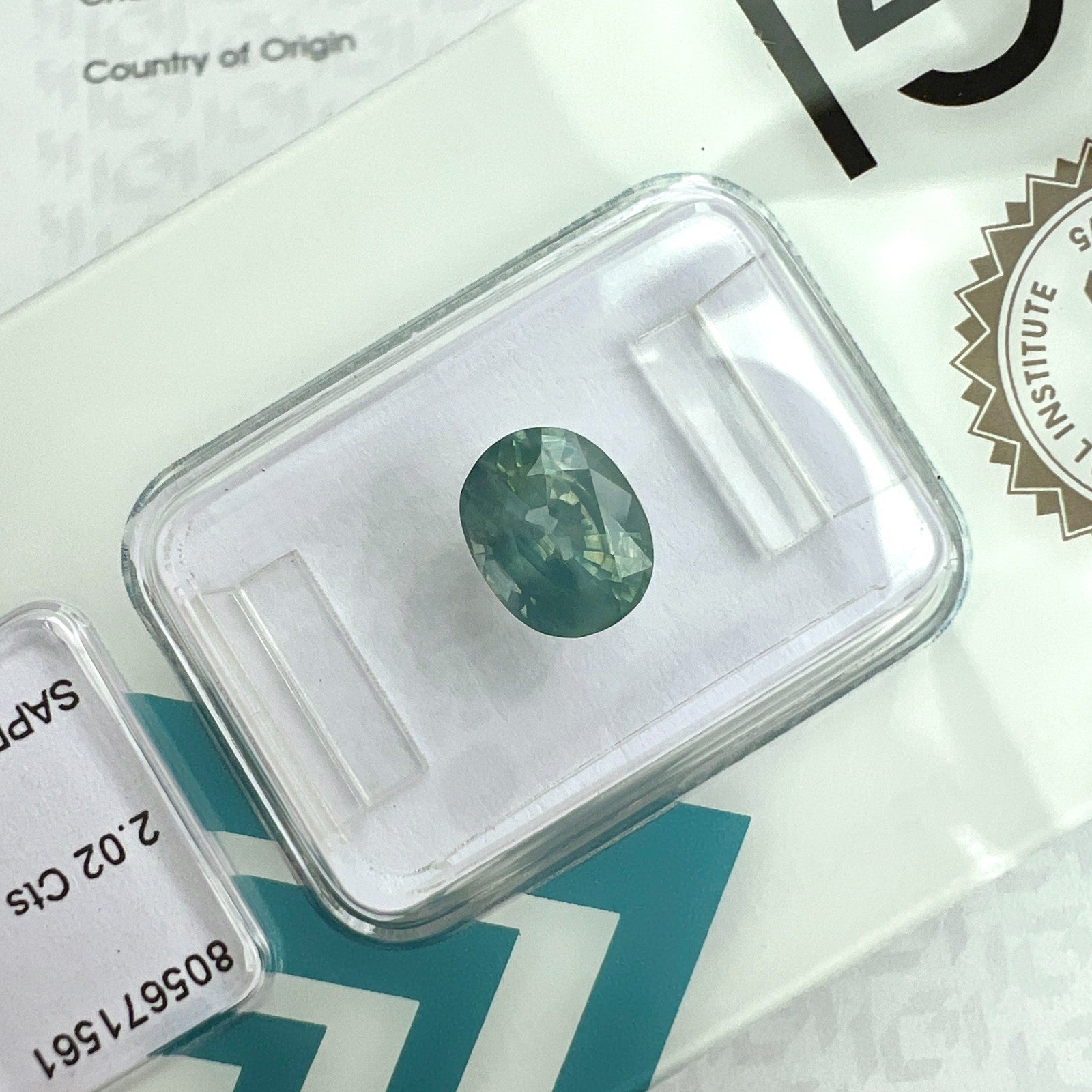 IGI CERTIFIED 2.02ct Green Blue Hazy Silky Sapphire NATURAL Blister Sealed Gem — view 4