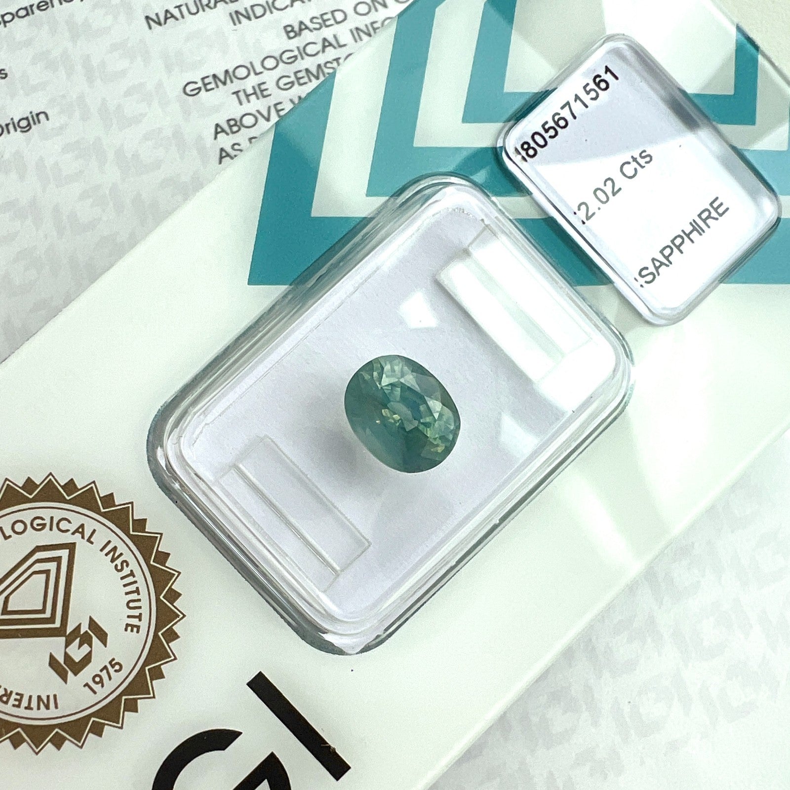 IGI CERTIFIED 2.02ct Green Blue Hazy Silky Sapphire NATURAL Blister Sealed Gem — view 5