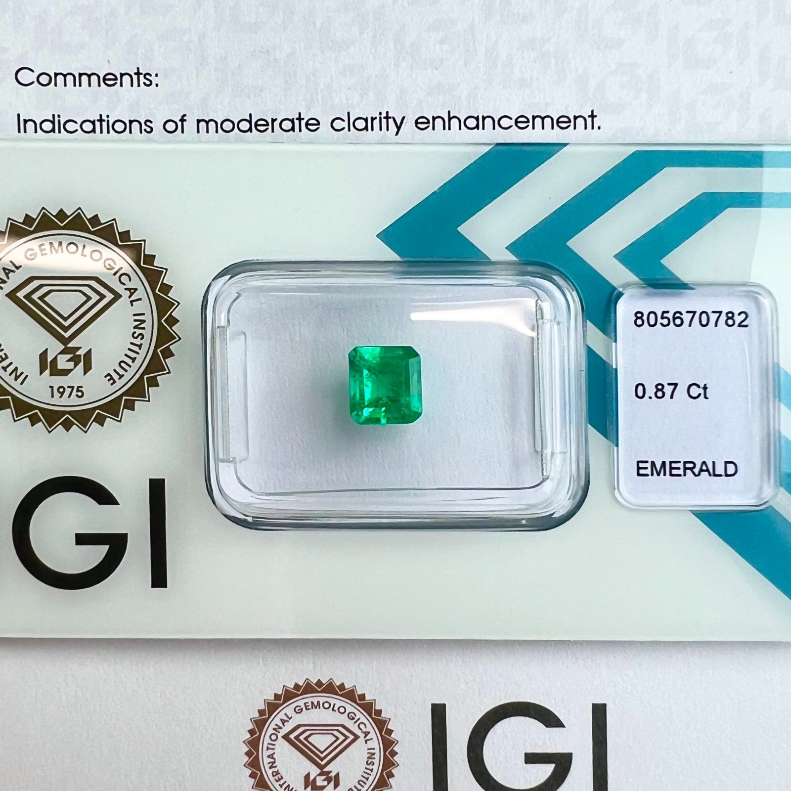 FINE IGI CERTIFIED Natural COLOMBIAN Emerald VIVID Green 0.87ct OCATGON Cut RARE — view 4