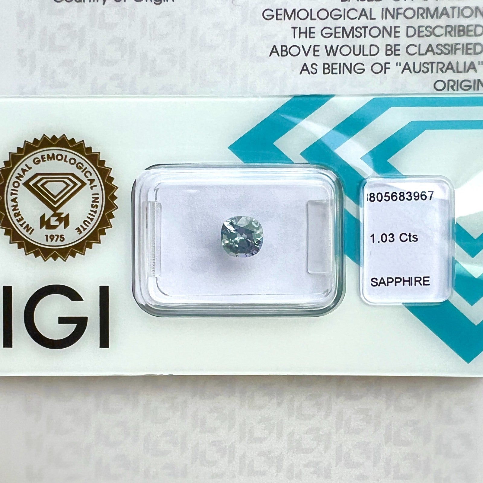1.03ct IGI CERTIFIED Green Violet Blue AUSTRALIAN Sapphire CUSHION Cut Gem — view 4
