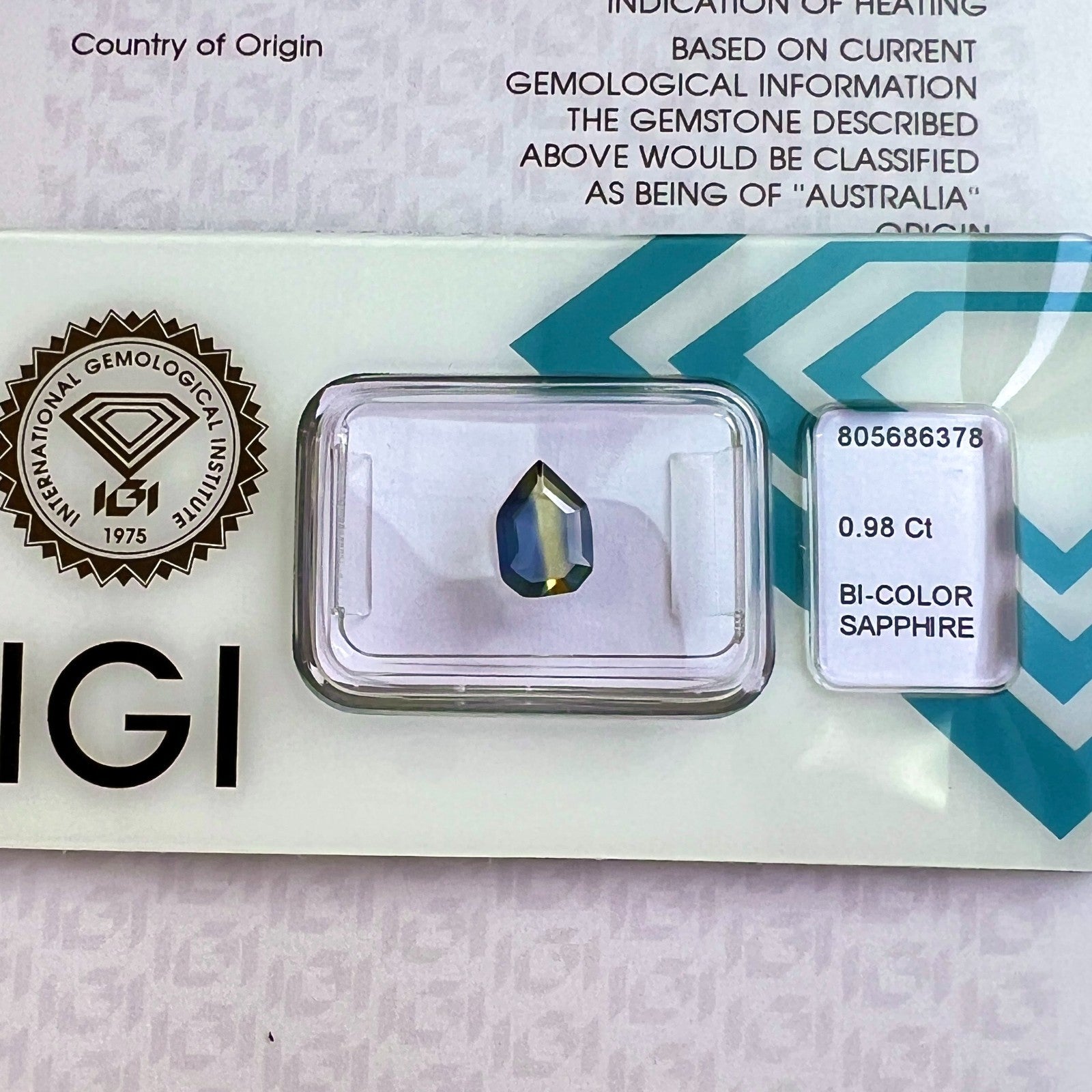 Unique IGI Certified Bi Colour Blue Yellow AUSTRALIAN Sapphire 0.98ct FANCY Cut — view 5