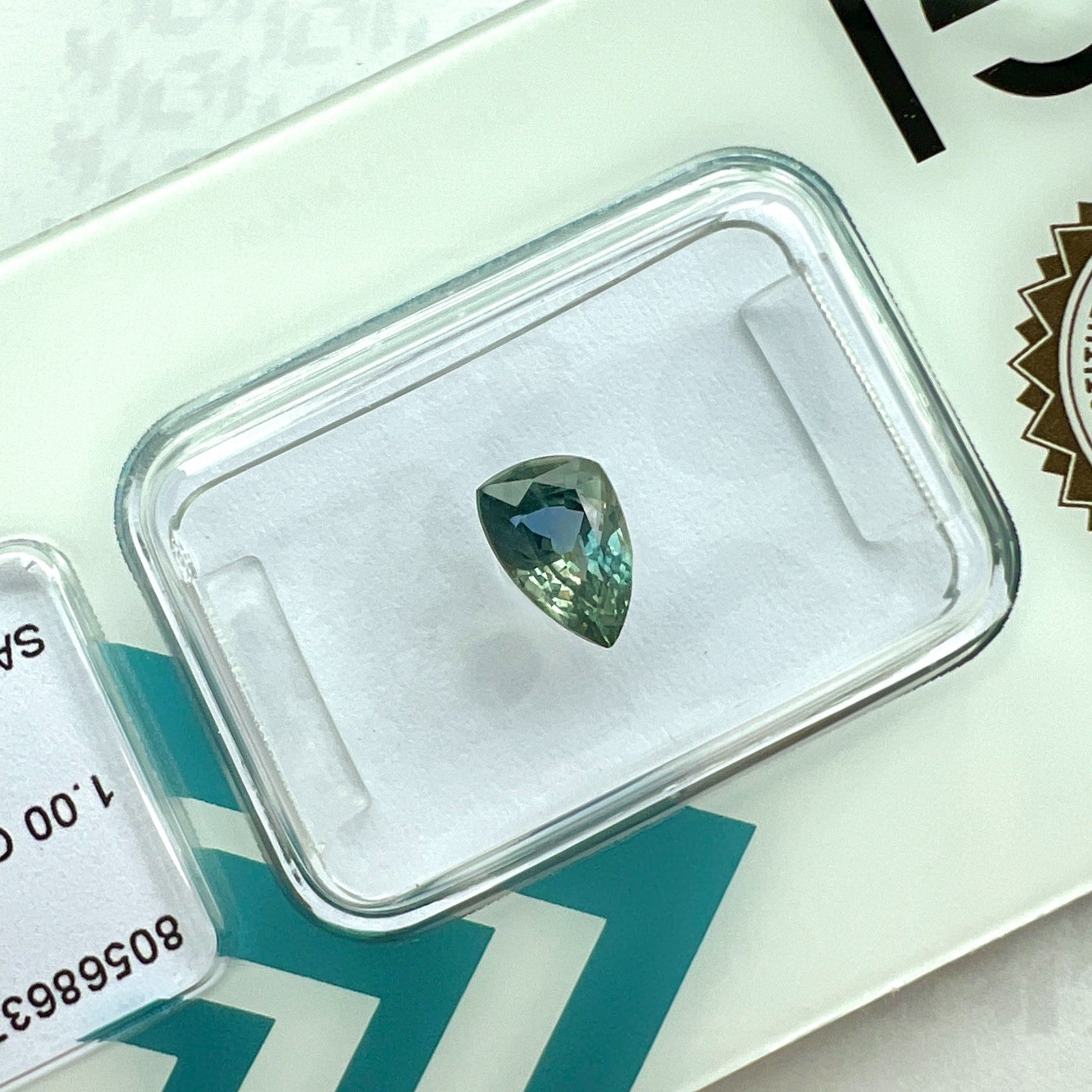 IGI CERTIFIED 1.00ct AUSTRALIAN No Heat Greenish Blue Sapphire FANCY Pear Cut