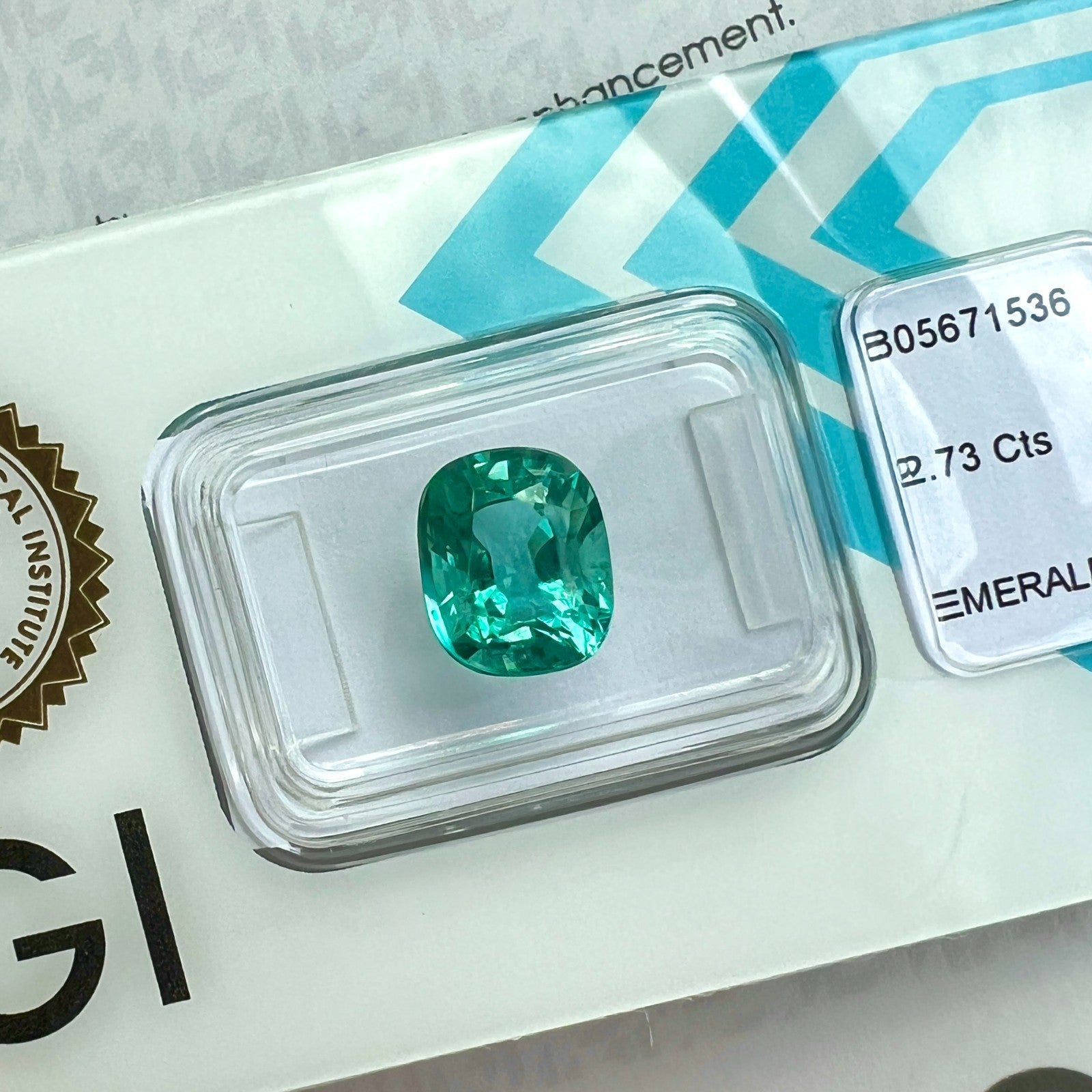 IGI CERTIFIED 2.73ct Deep Blue Green Emerald Cushion Cut ZAMBIA Rare Gemstone — view 1