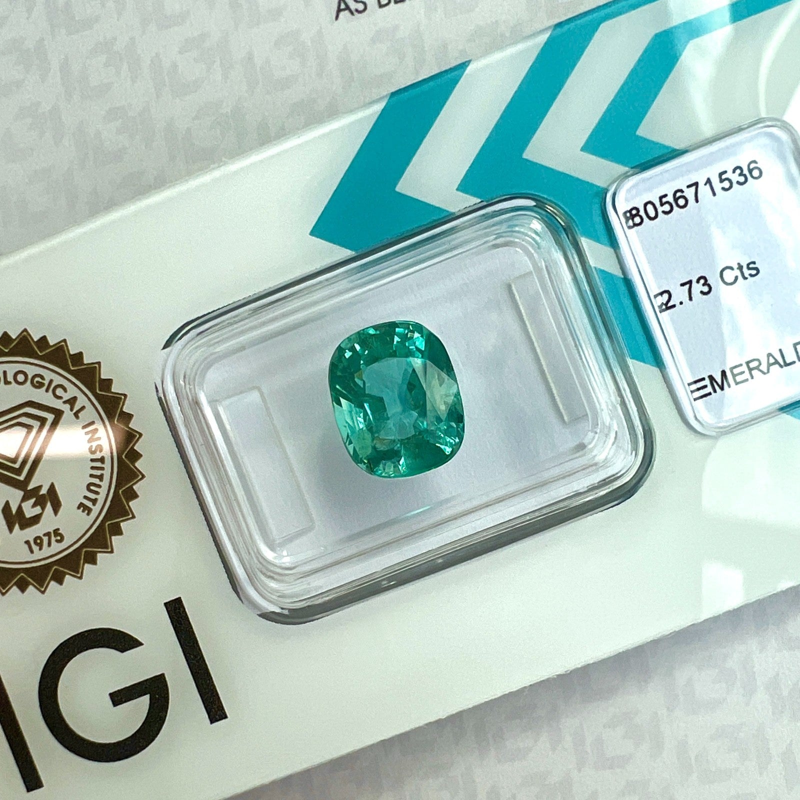 IGI CERTIFIED 2.73ct Deep Blue Green Emerald Cushion Cut ZAMBIA Rare Gemstone — view 3