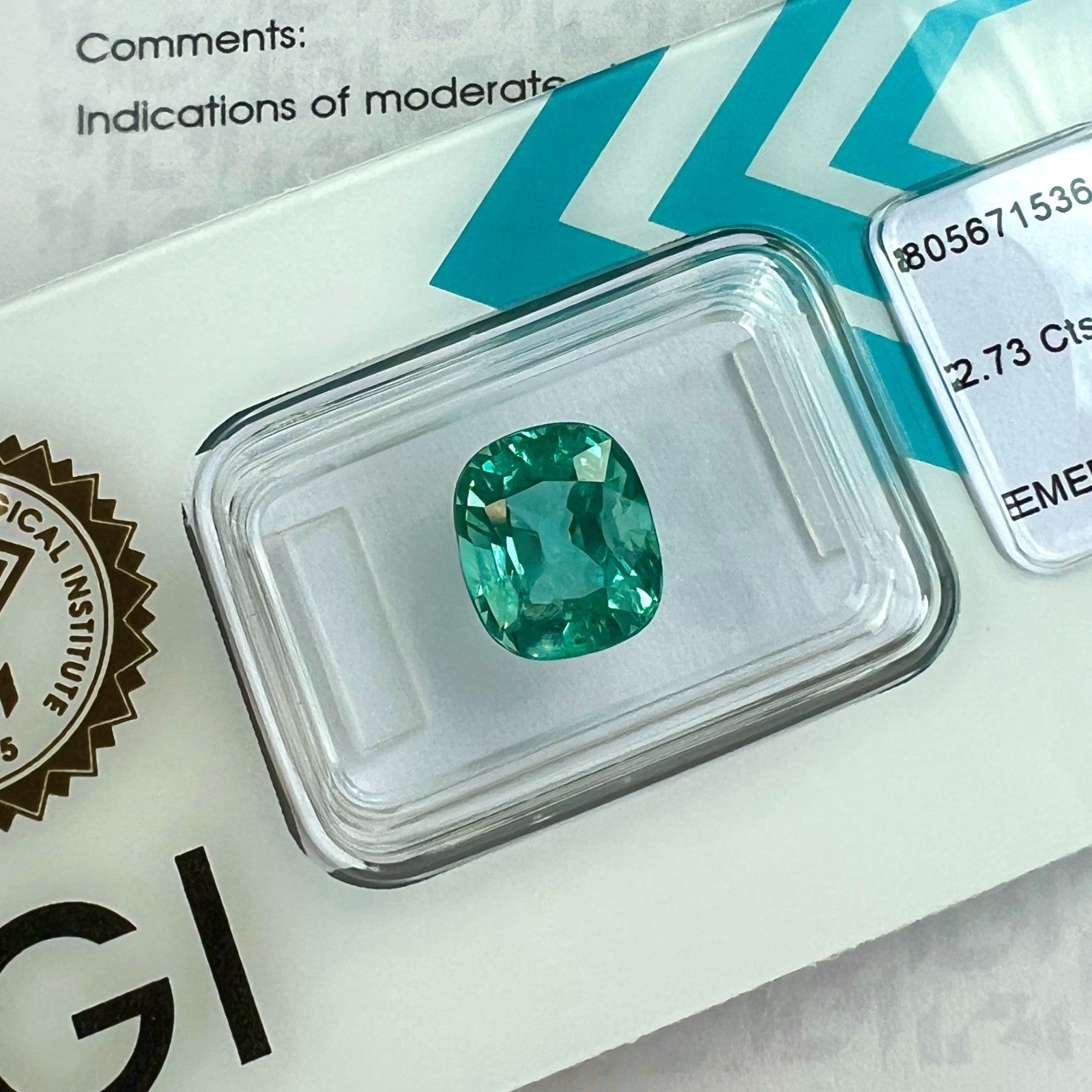 IGI CERTIFIED 2.73ct Deep Blue Green Emerald Cushion Cut ZAMBIA Rare Gemstone — view 4