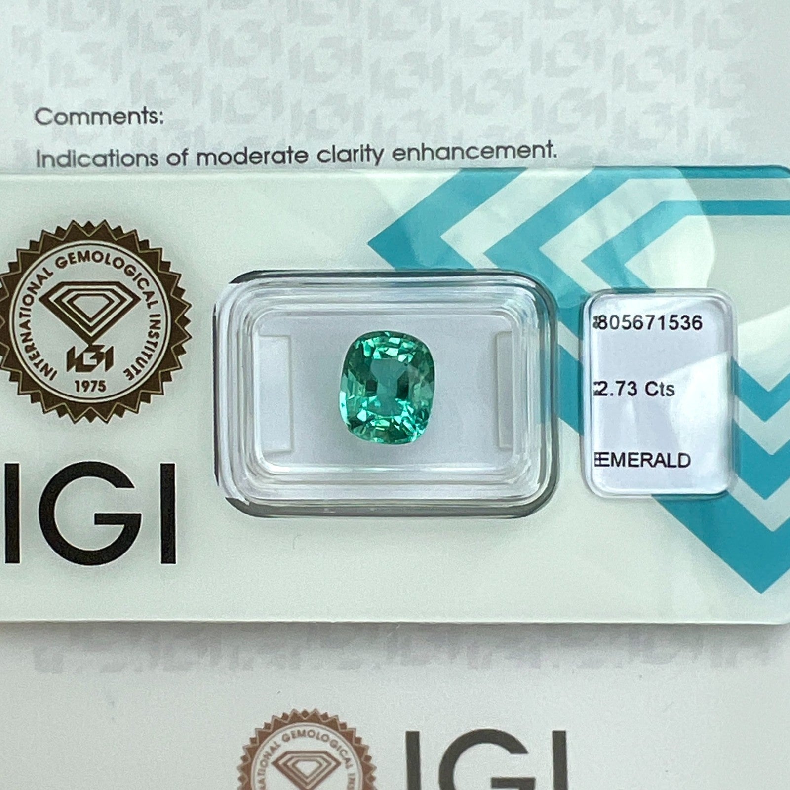 IGI CERTIFIED 2.73ct Deep Blue Green Emerald Cushion Cut ZAMBIA Rare Gemstone — view 5