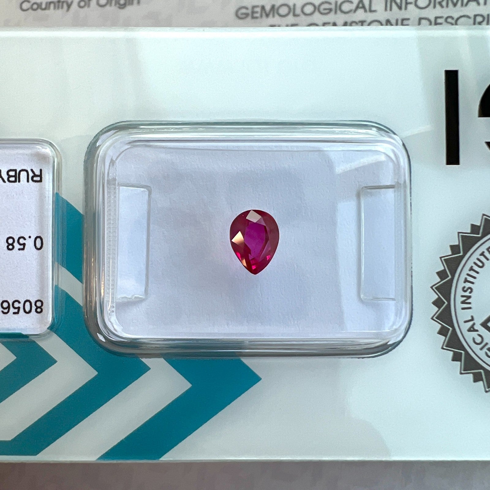 FINE IGI CERTIFIED Deep Purple Pink Red Ruby 0.58ct PEAR Cut UNHEATED Gem — view 3