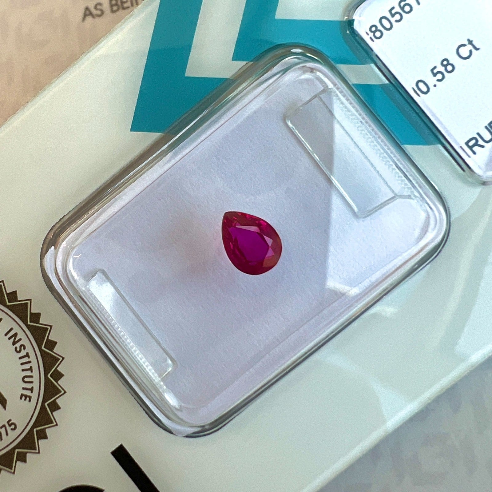 FINE IGI CERTIFIED Deep Purple Pink Red Ruby 0.58ct PEAR Cut UNHEATED Gem — view 4