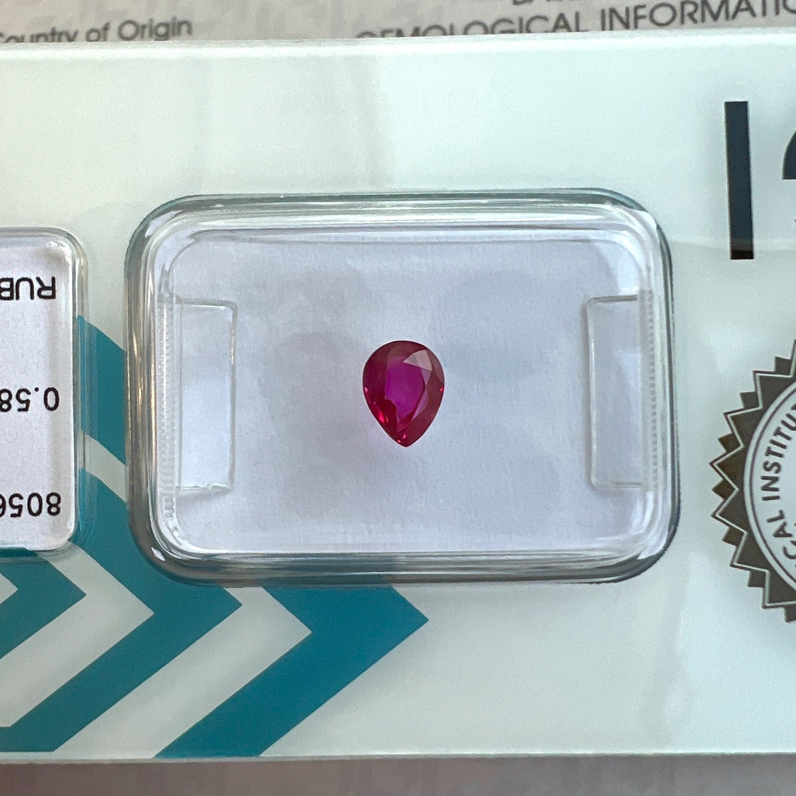 FINE IGI CERTIFIED Deep Purple Pink Red Ruby 0.58ct PEAR Cut UNHEATED Gem — view 5