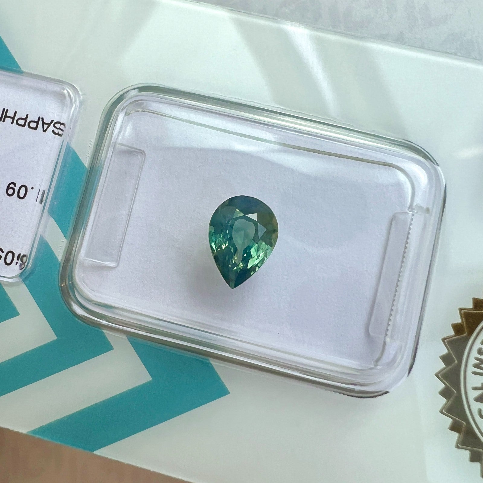 IGI CERTIFIED 1.09ct Sapphire AUSTRALIA Deep Green Blue TEAL Pear Cut NATURAL — view 4