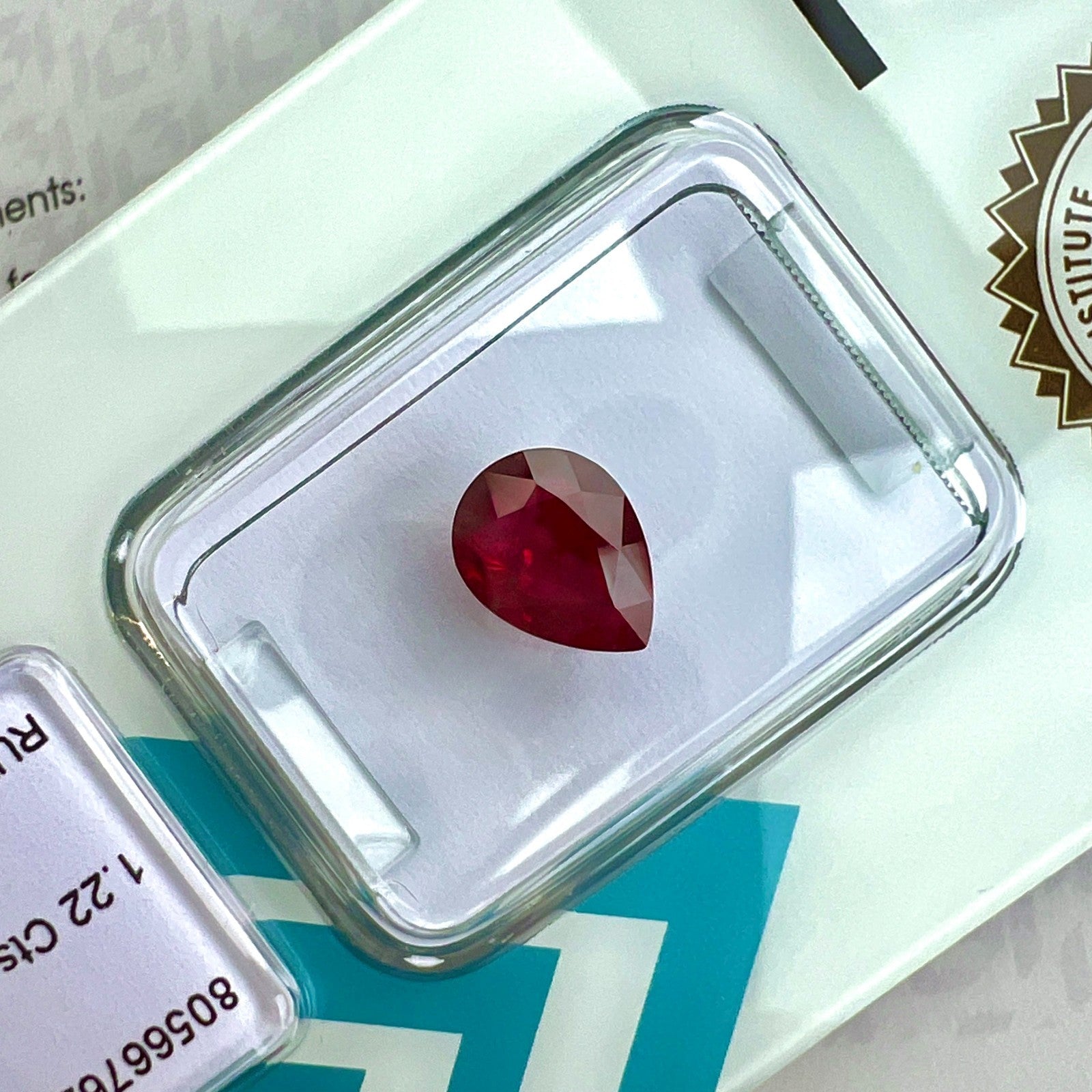 IGI CERTIFIED 1.22ct Pink Red Ruby PEAR Cut Mozambique RARE Blister Gemstone — view 3