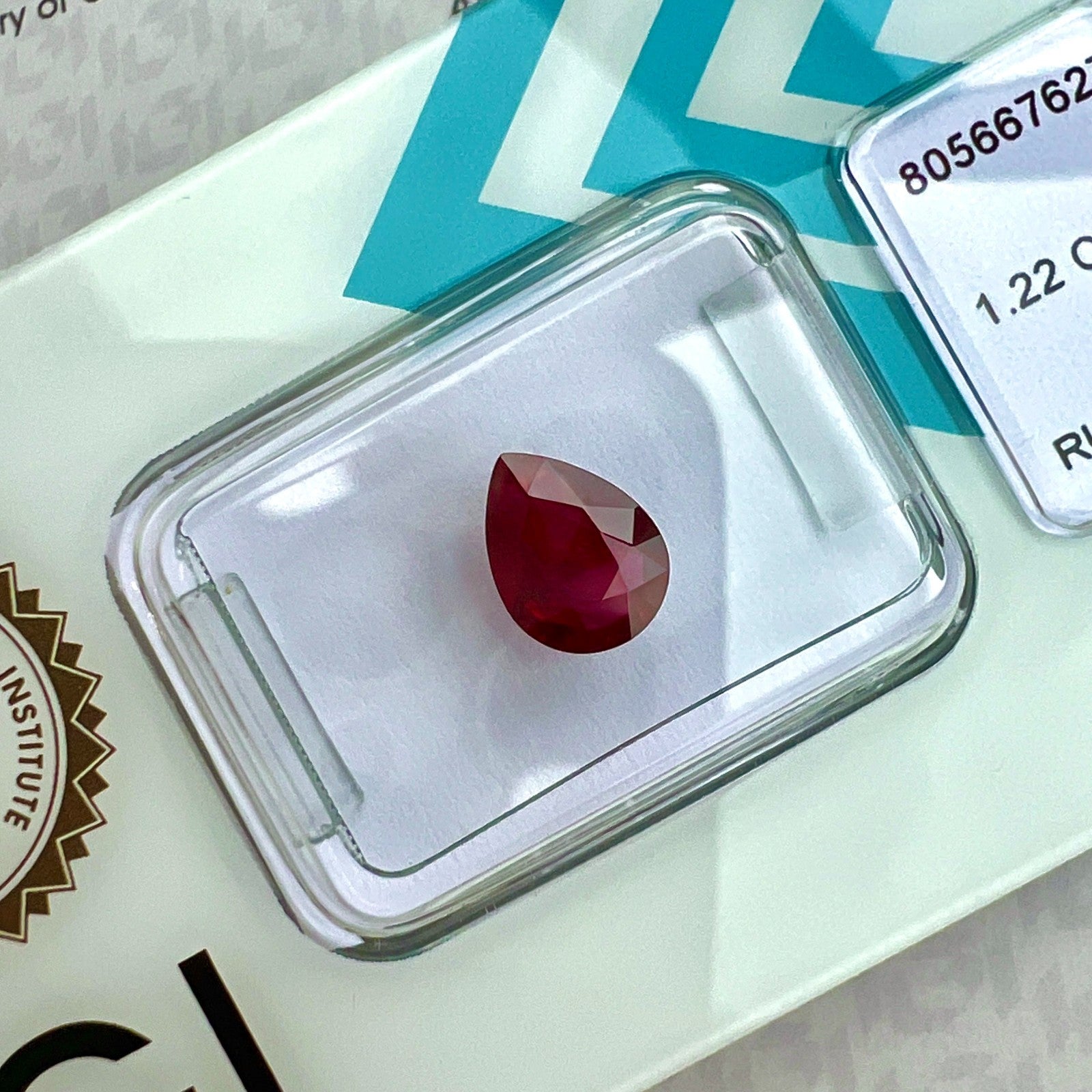 IGI CERTIFIED 1.22ct Pink Red Ruby PEAR Cut Mozambique RARE Blister Gemstone — view 4