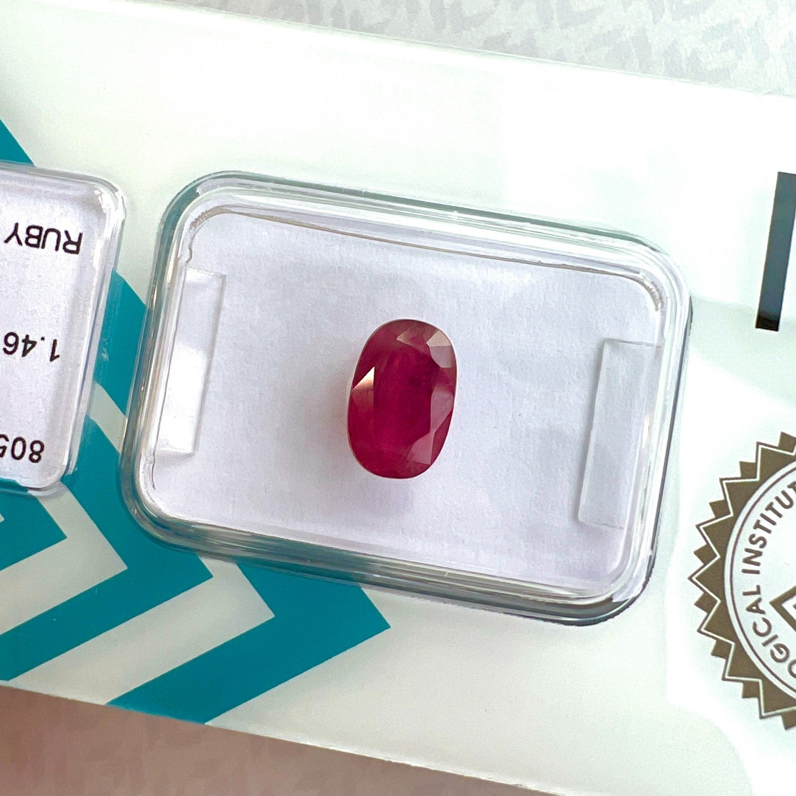 Natural IGI CERTIFIED 1.46ct DEEP Purple Pink Red Ruby Oval Cut SEALED Gemstone — view 4