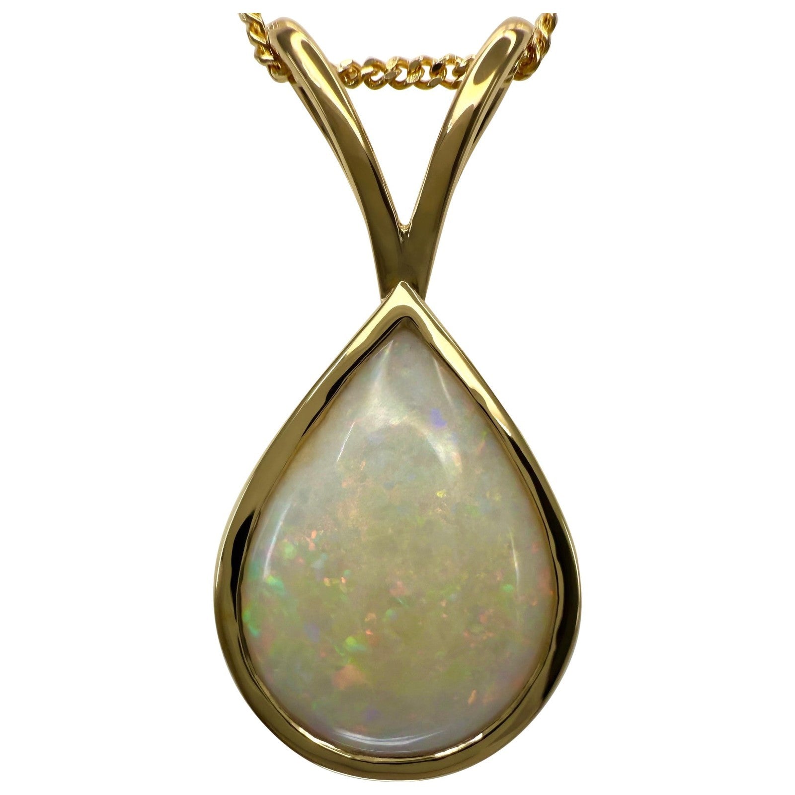 Natural 2.76ct Australian Opal Pear Cabochon 18k Yellow Gold Pendant Necklace
