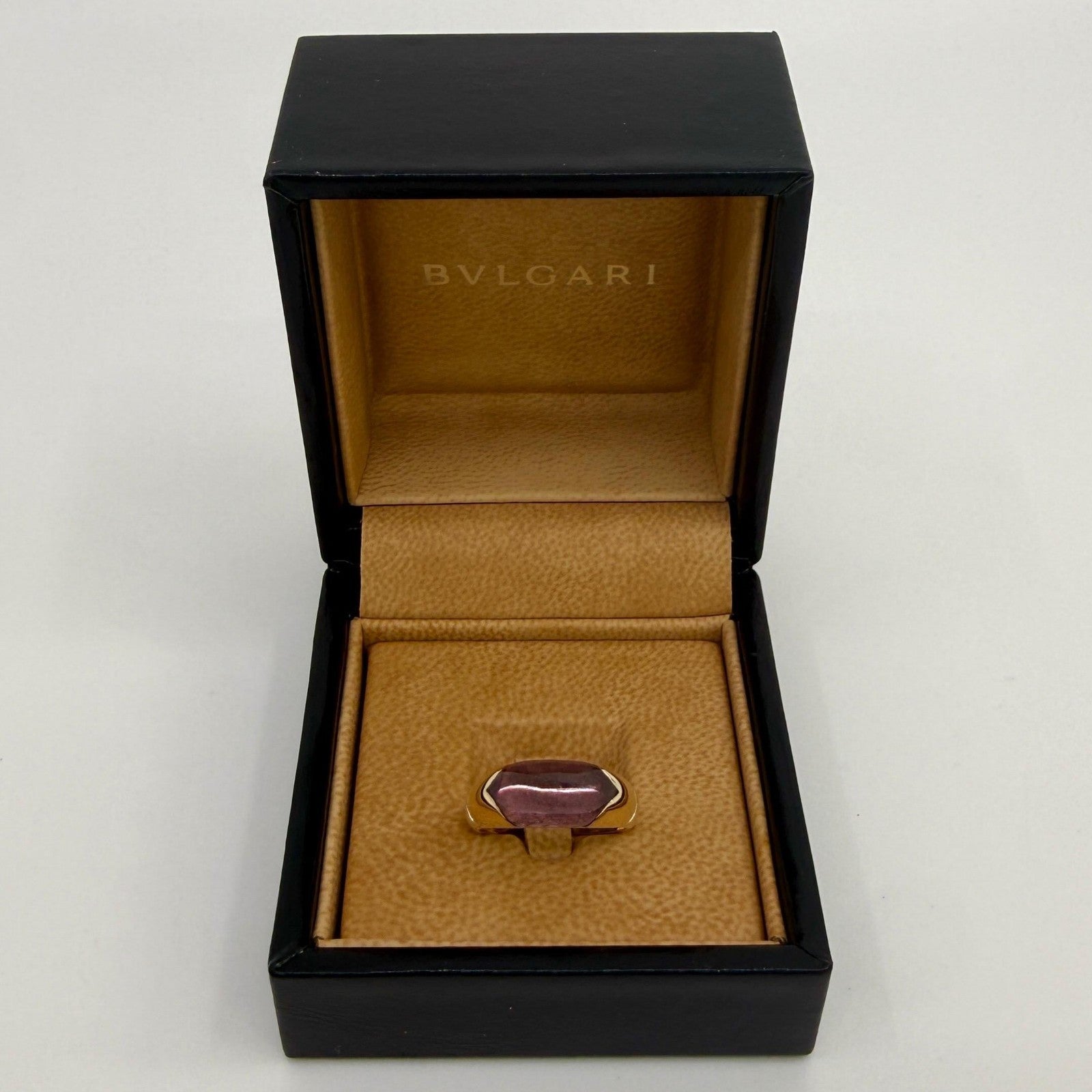 Bvlgari Certica Tronchetto 18k Yellow Gold Rubellite Pink Purple Tourmaline Ring — view 2