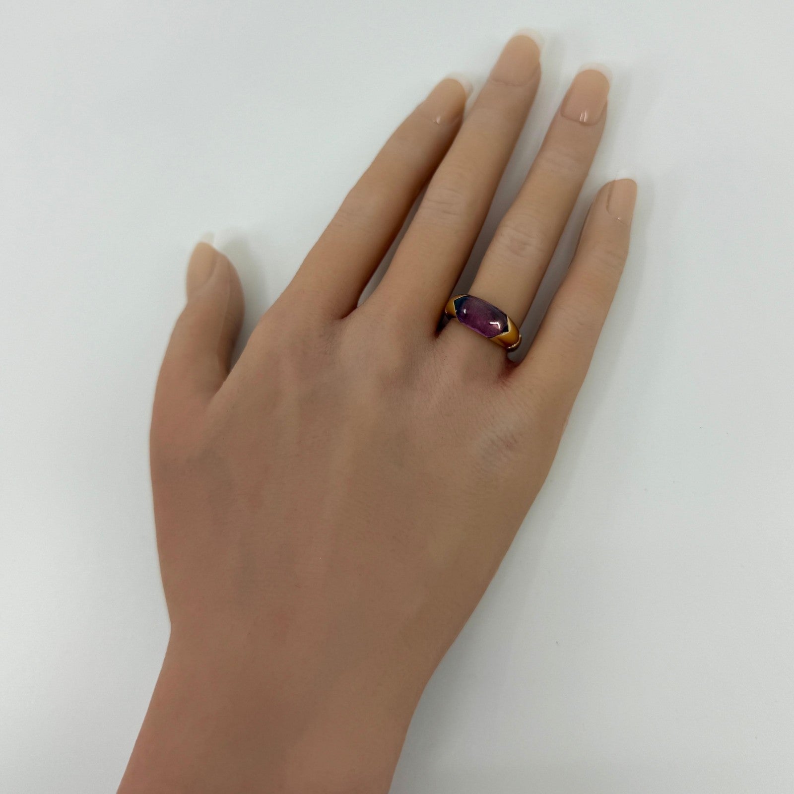 Bvlgari Certica Tronchetto 18k Yellow Gold Rubellite Pink Purple Tourmaline Ring — view 4
