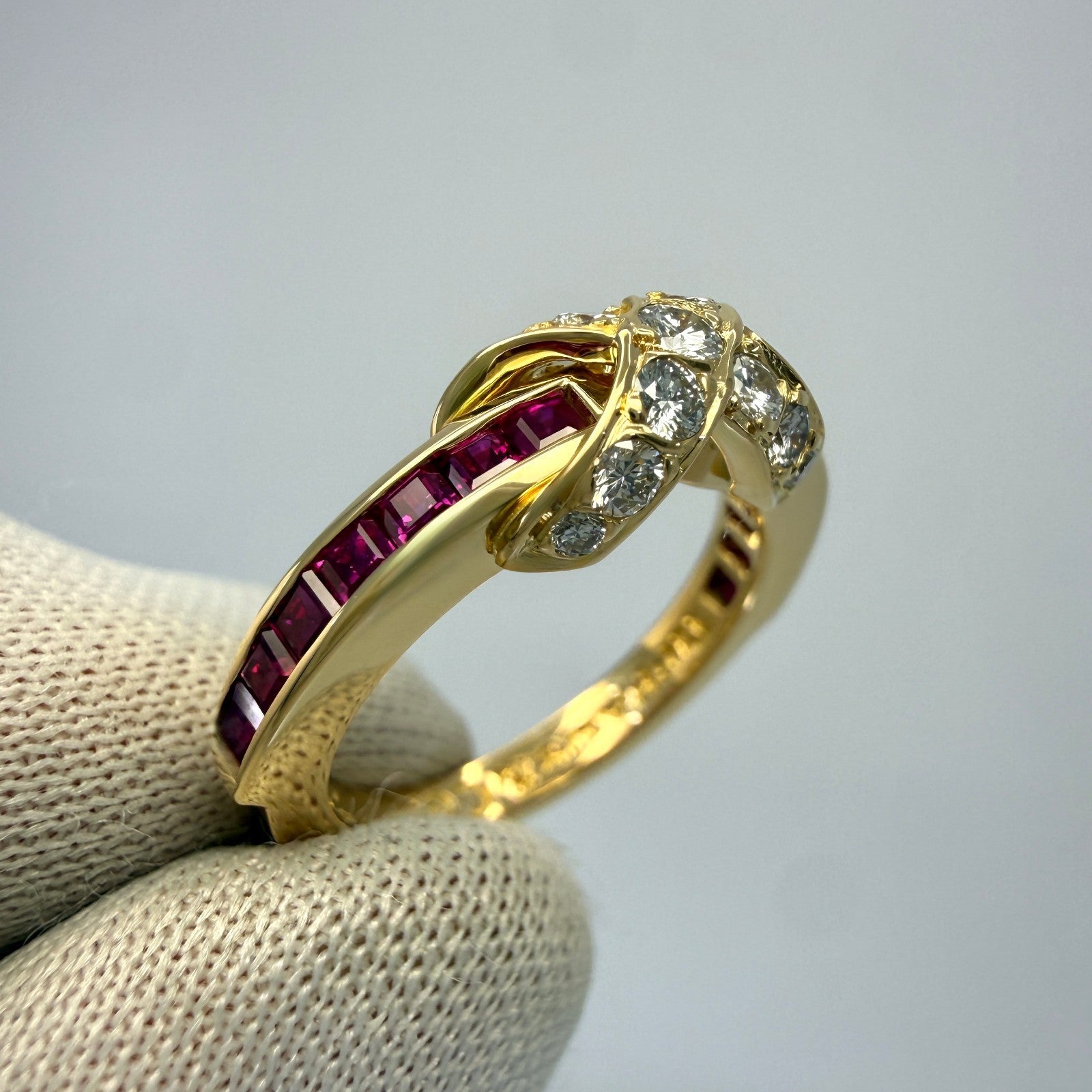 Rare Vintage Tiffany & Co 1970's Diamond Ruby 18k Gold Signature X Cross Ring — view 4