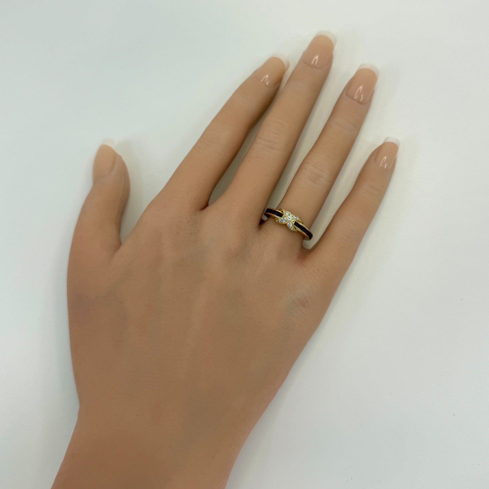 Rare Vintage Tiffany & Co 1970's Diamond Ruby 18k Gold Signature X Cross Ring — view 5