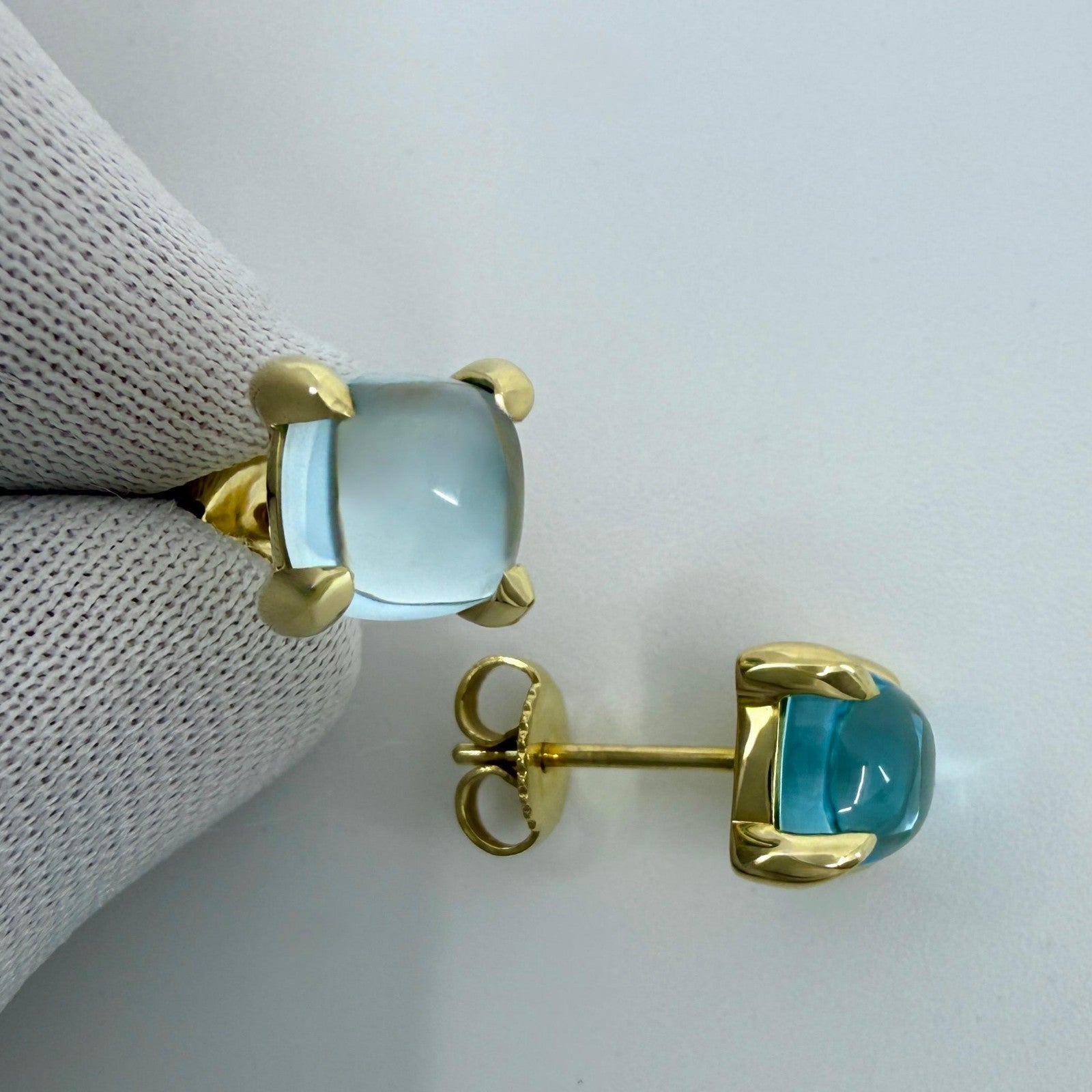 Tiffany & Co. Paloma Picasso Blue Topaz Sugarloaf 18k Yellow Gold Earring Studs — view 3