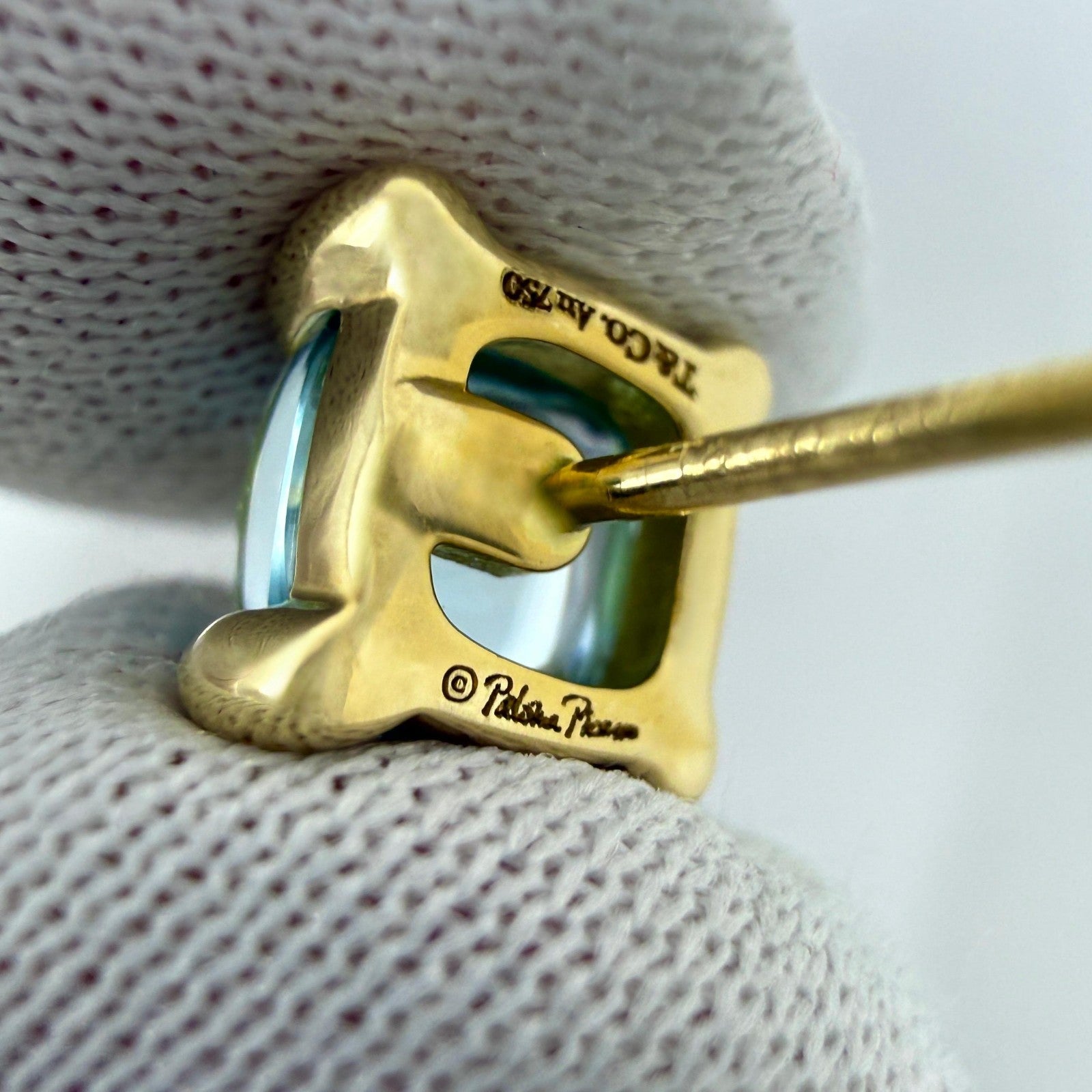 Tiffany & Co. Paloma Picasso Blue Topaz Sugarloaf 18k Yellow Gold Earring Studs — view 4