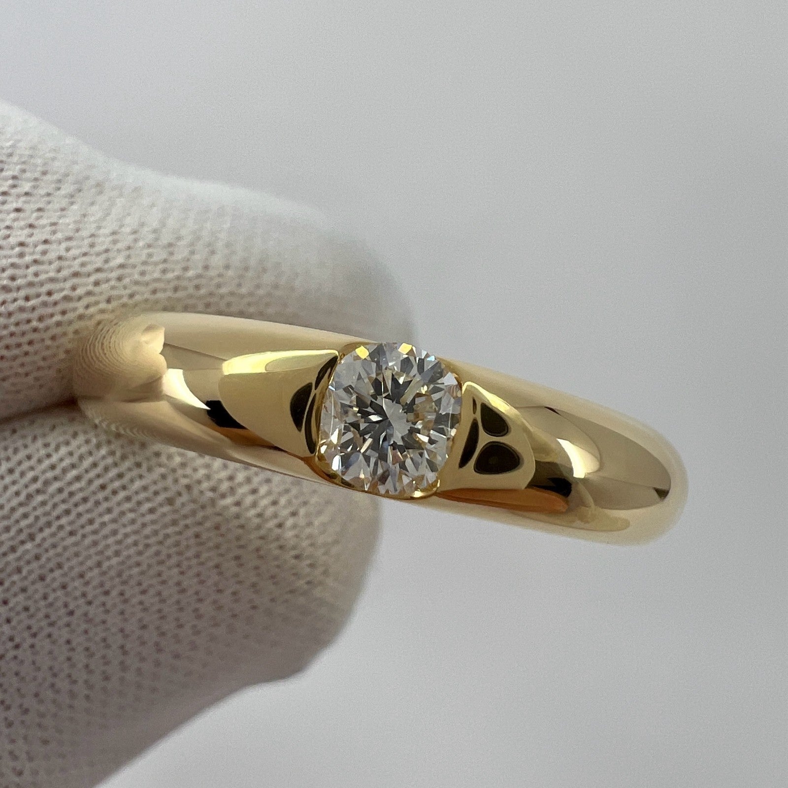 Vintage Cartier Round Diamond Ellipse 18k Yellow Gold Solitaire Band Ring EU47 — view 4