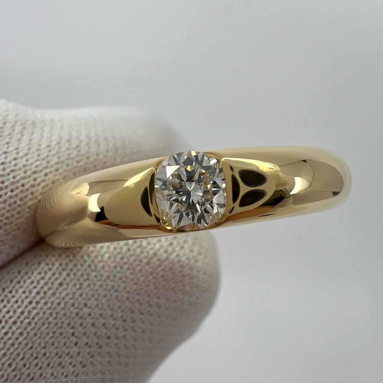 Vintage Cartier Round Diamond Ellipse 18k Yellow Gold Solitaire Band Ring EU47 — view 5