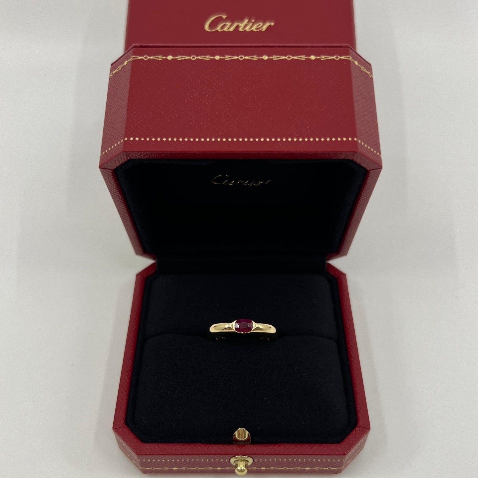 Vintage Cartier Deep Red Ruby Ellipse 18k Yellow Gold Oval Cut Solitaire Ring 47 — view 2