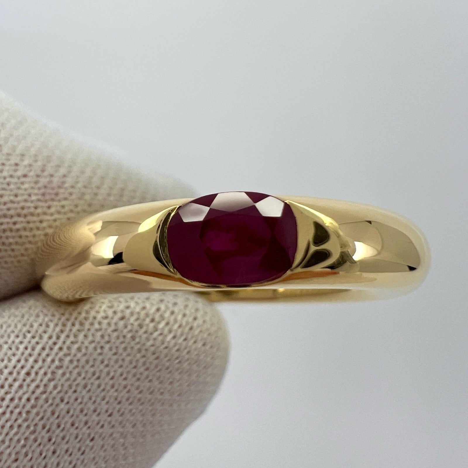 Vintage Cartier Deep Red Ruby Ellipse 18k Yellow Gold Oval Cut Solitaire Ring 47 — view 5
