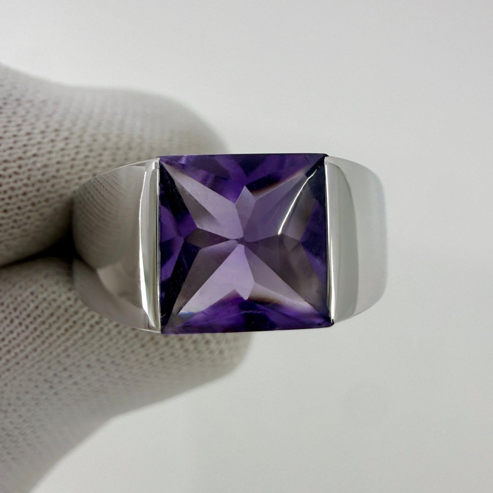 Large Size Cartier Blue Amethyst Square Cushion Cut 18k White Gold Tank Ring 51 — view 3