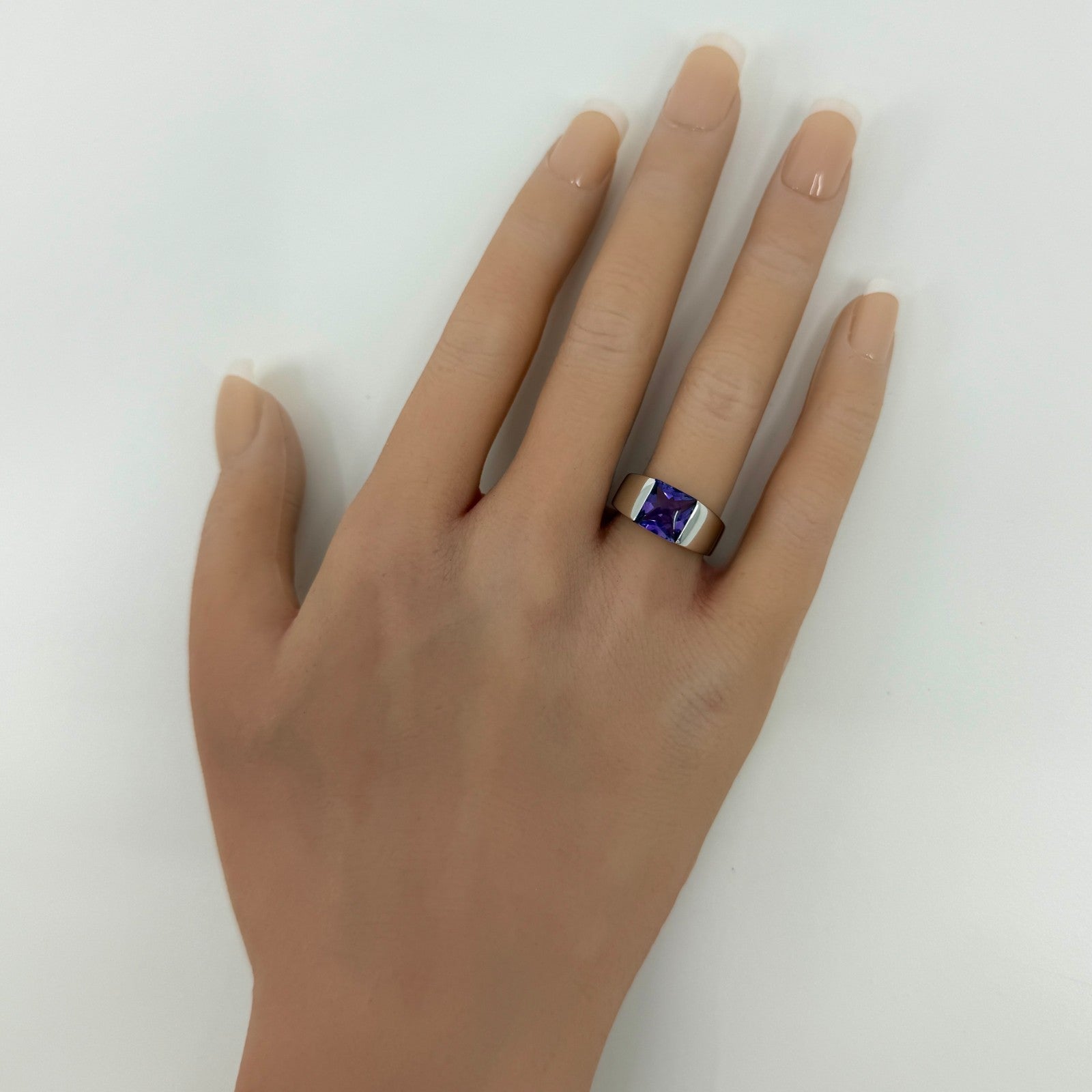 Large Size Cartier Blue Amethyst Square Cushion Cut 18k White Gold Tank Ring 51 — view 4