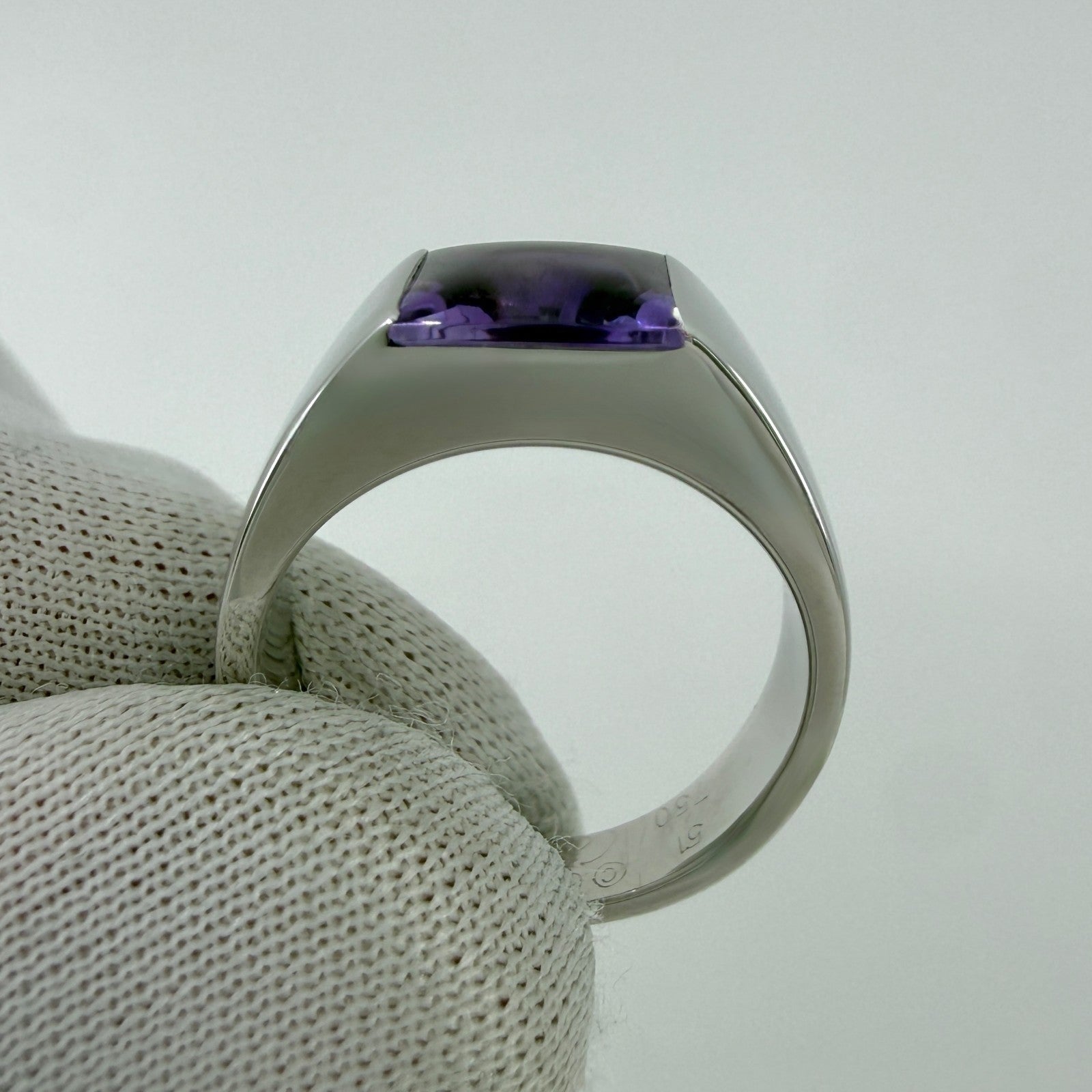 Large Size Cartier Blue Amethyst Square Cushion Cut 18k White Gold Tank Ring 51 — view 5