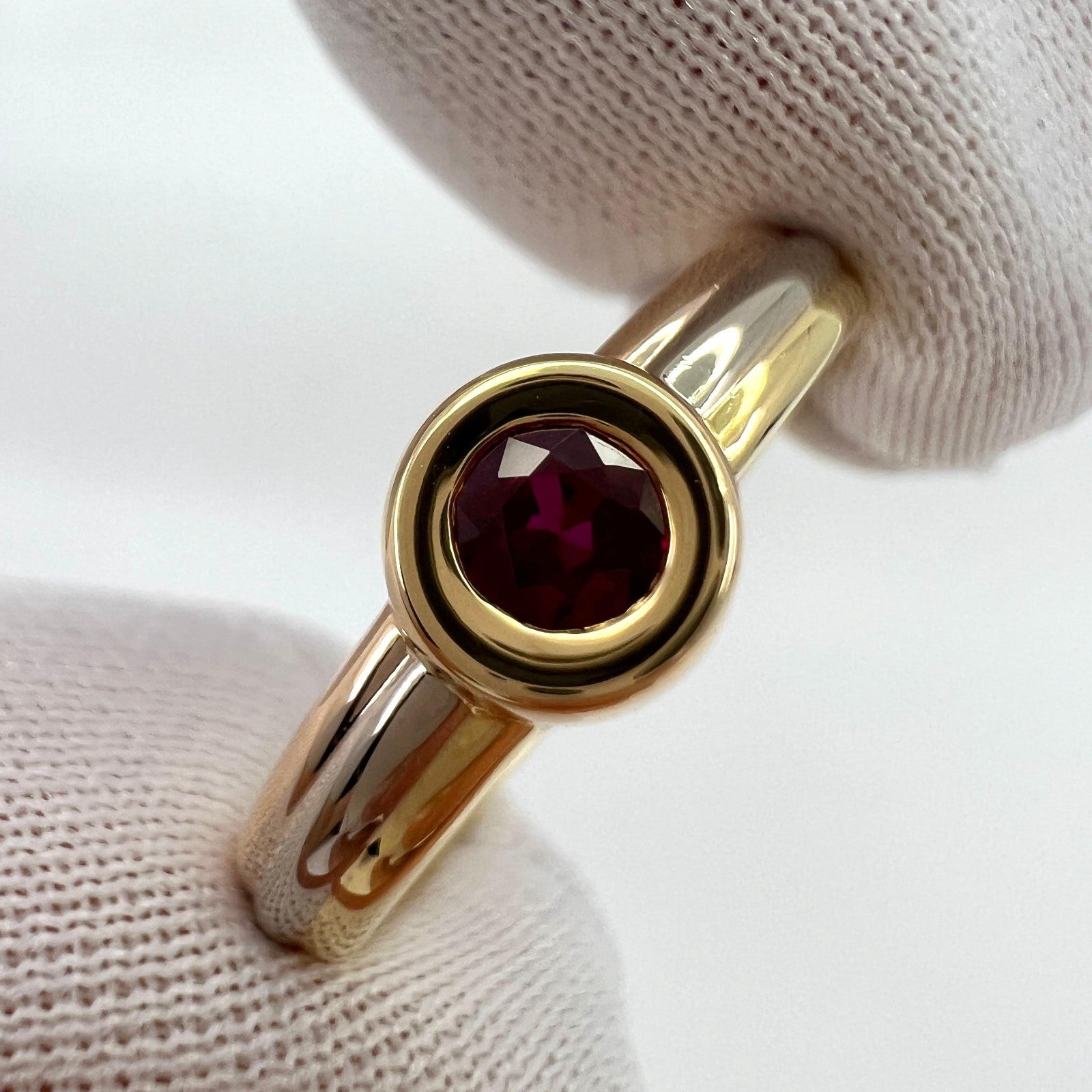 Vintage Cartier Vivid Ruby Round 18k Tricolour Multi Tone Gold Solitaire Ring 49 — view 5