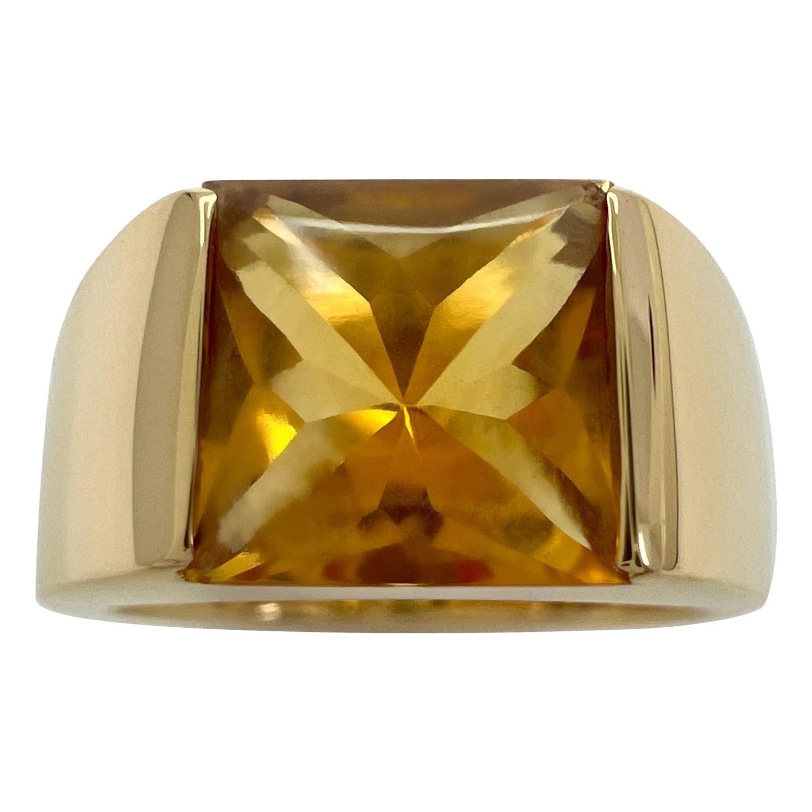Cartier Rare Vintage Orange Citrine 18k Yellow Gold Tank Band Solo Ring 53