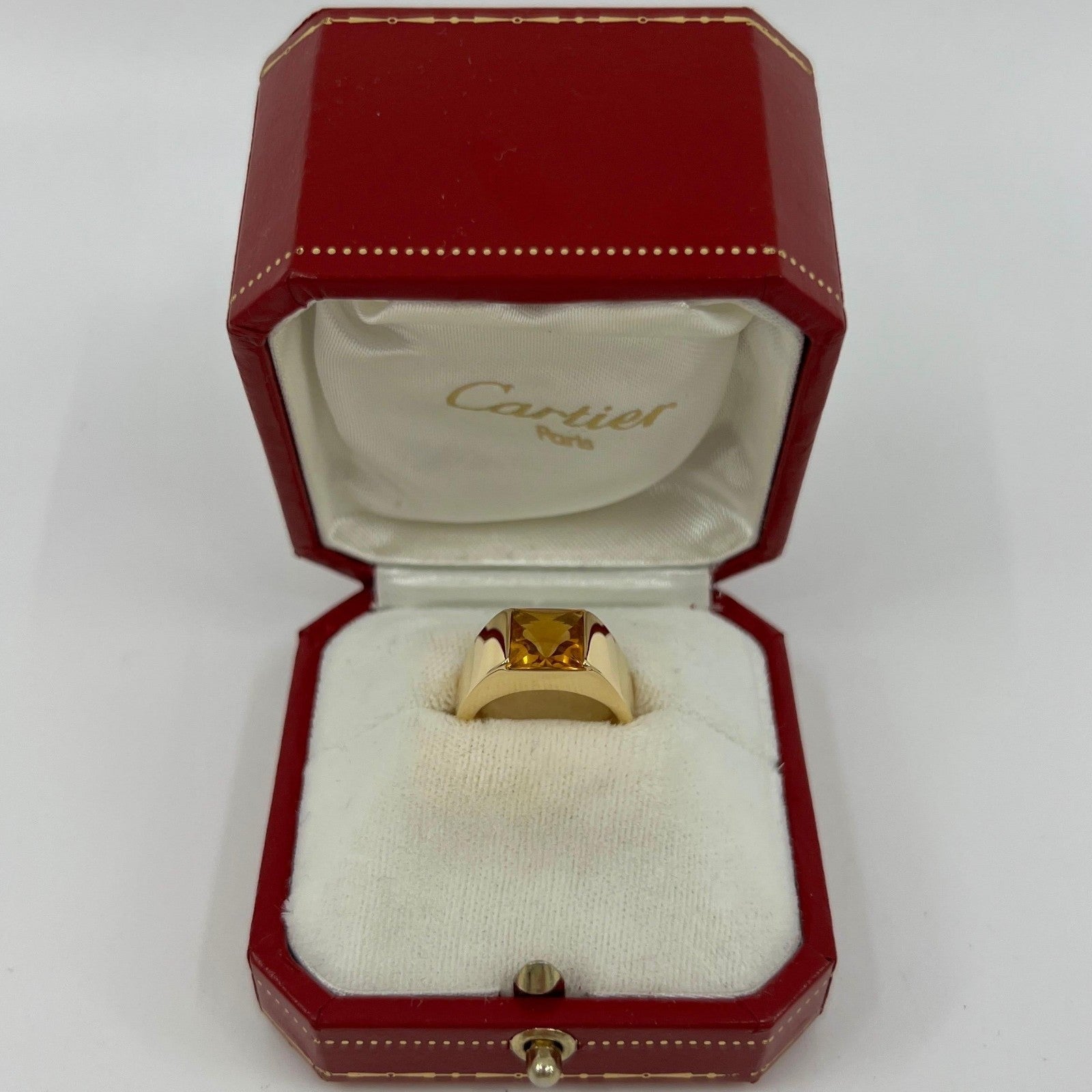 Cartier Rare Vintage Orange Citrine 18k Yellow Gold Tank Band Solo Ring 53 — view 2