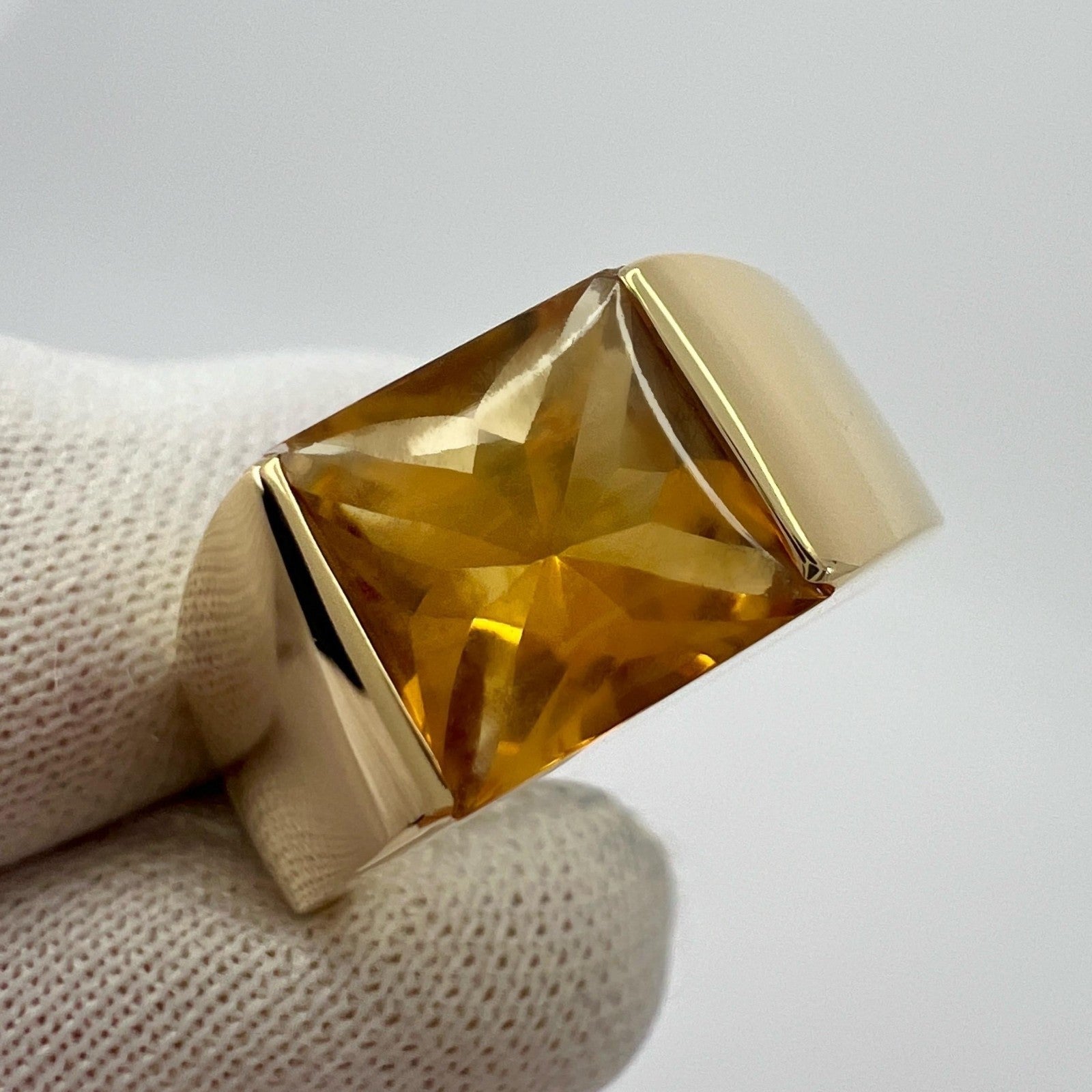 Cartier Rare Vintage Orange Citrine 18k Yellow Gold Tank Band Solo Ring 53 — view 3