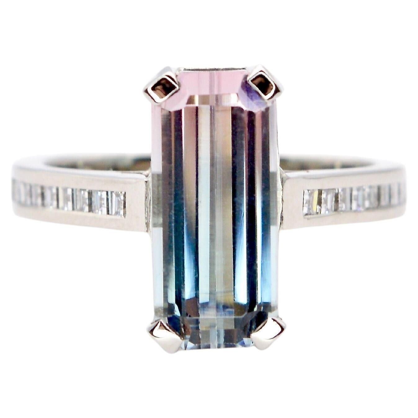 Unique 4 Carat Fancy Bi Colour Tourmaline & Diamond 18k White Gold Squashy Ring — view 1