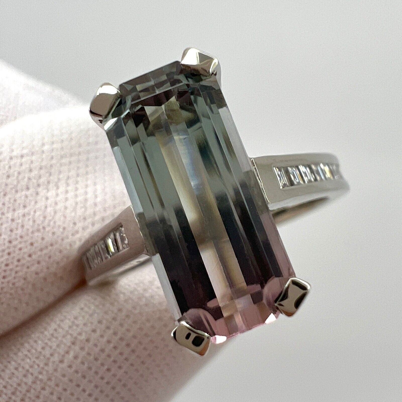 Unique 4 Carat Fancy Bi Colour Tourmaline & Diamond 18k White Gold Squashy Ring — view 4