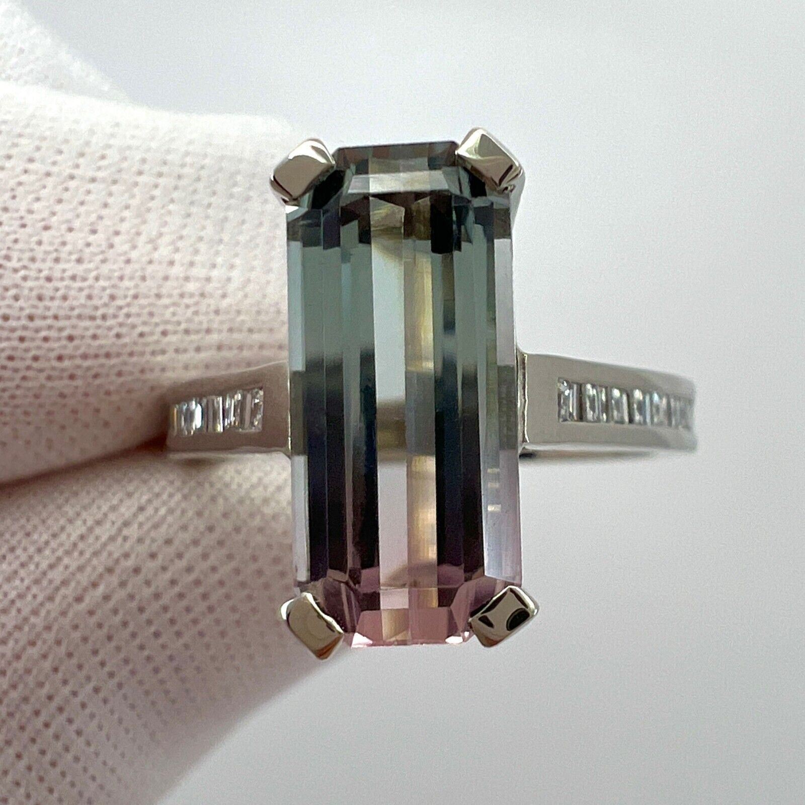 Unique 4 Carat Fancy Bi Colour Tourmaline & Diamond 18k White Gold Squashy Ring — view 5