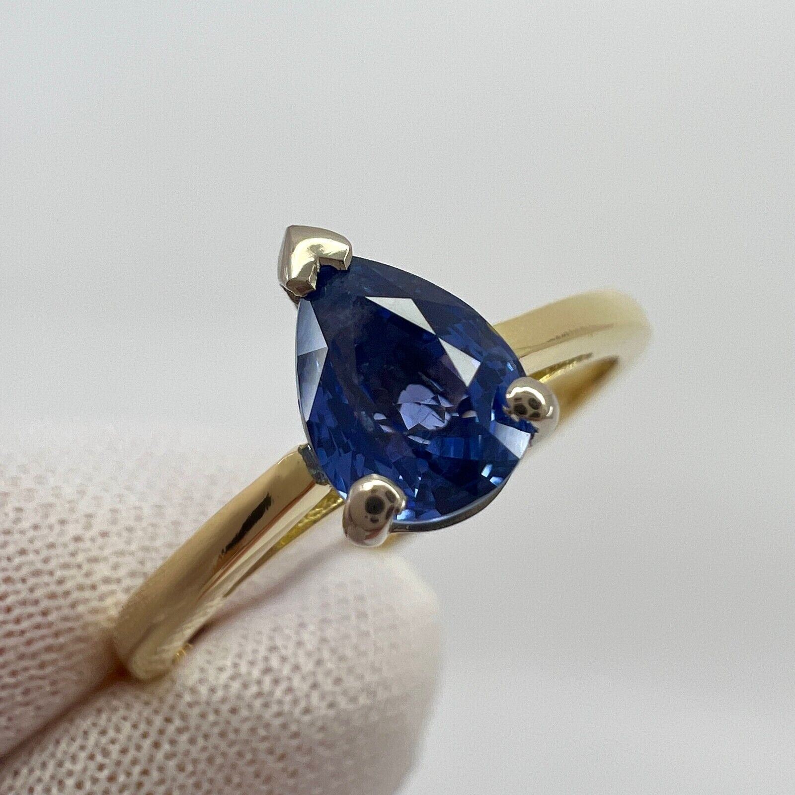 1.04ct Vivid Blue Ceylon Sapphire Pear Teardrop Cut 18k Gold Solitaire Ring — view 2