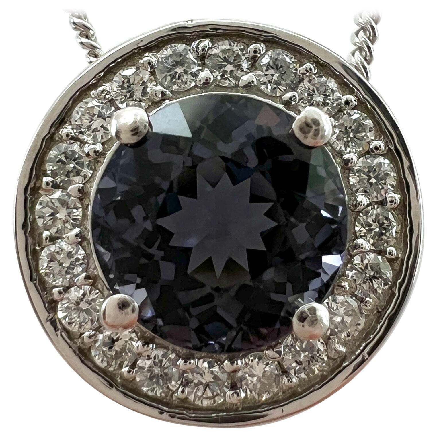 1.32ct Vivid Purple Titanium Spinel Diamond 950 Platinum Halo Pendant Necklace
