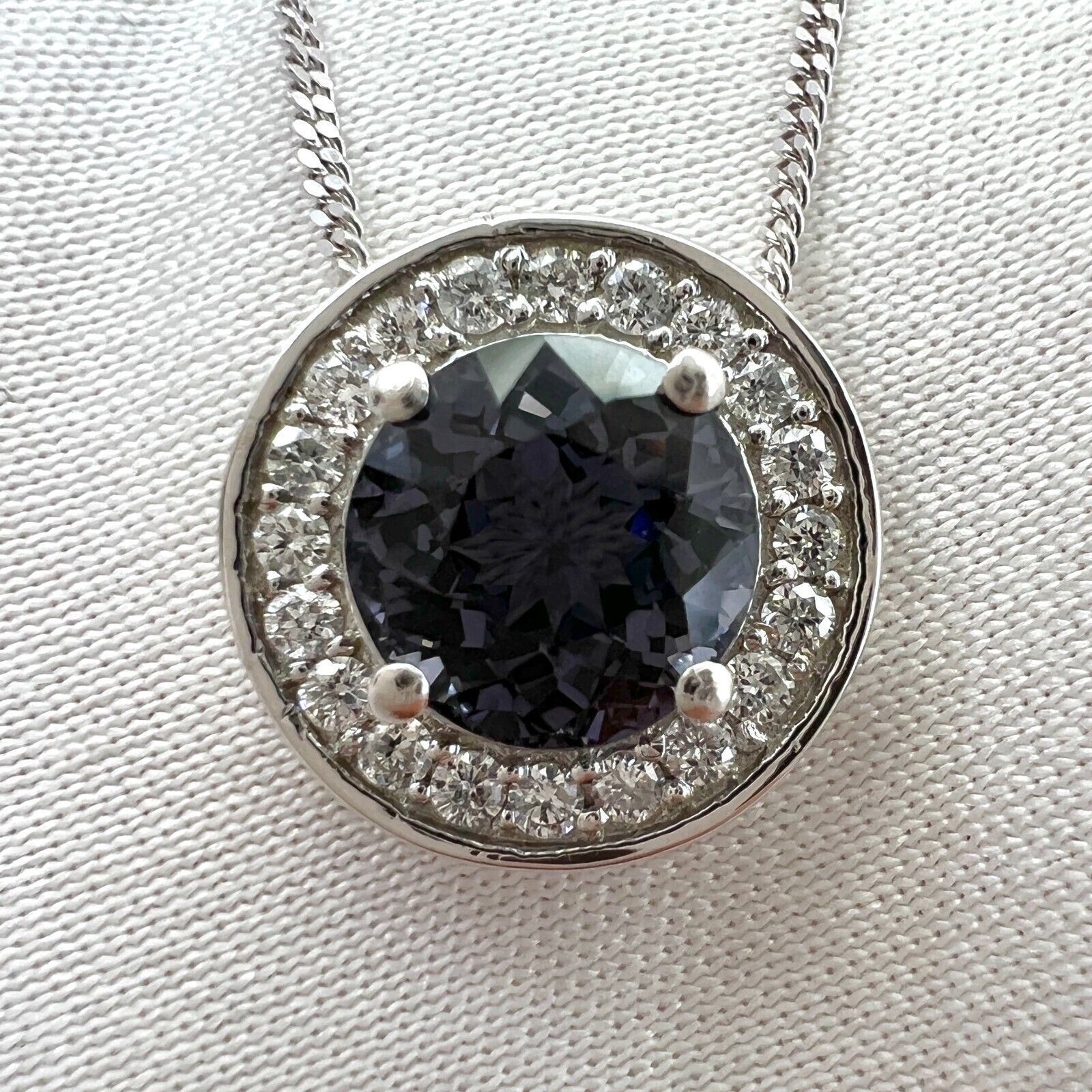 1.32ct Vivid Purple Titanium Spinel Diamond 950 Platinum Halo Pendant Necklace — view 2