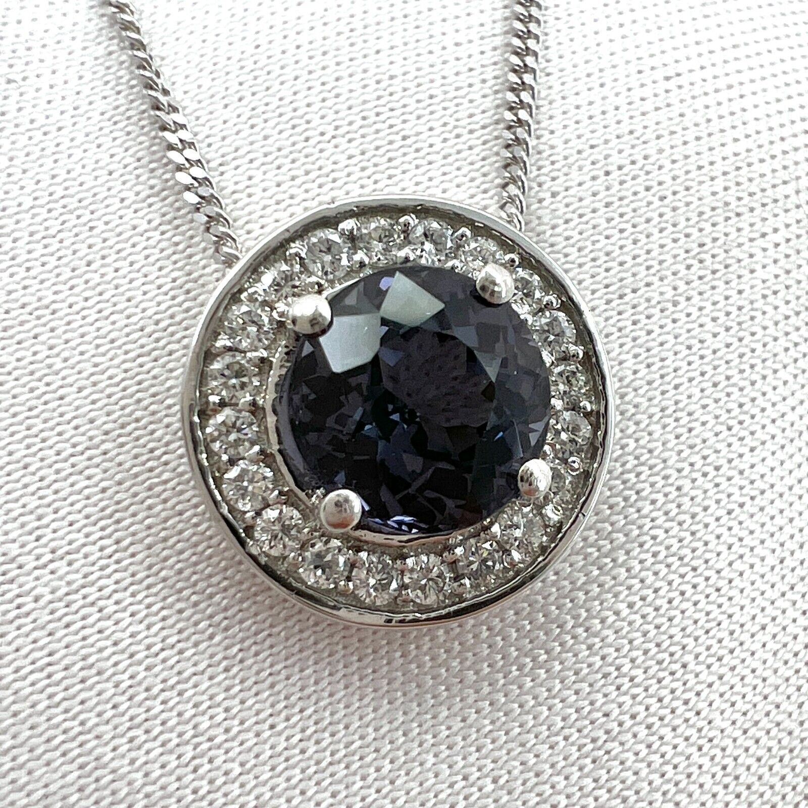 1.32ct Vivid Purple Titanium Spinel Diamond 950 Platinum Halo Pendant Necklace — view 3