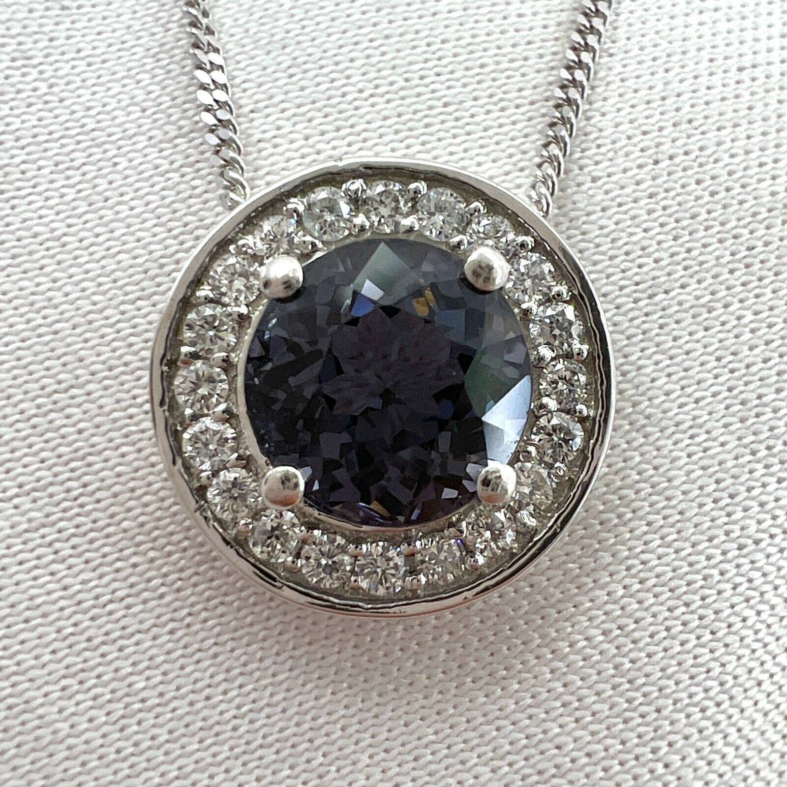 1.32ct Vivid Purple Titanium Spinel Diamond 950 Platinum Halo Pendant Necklace — view 4