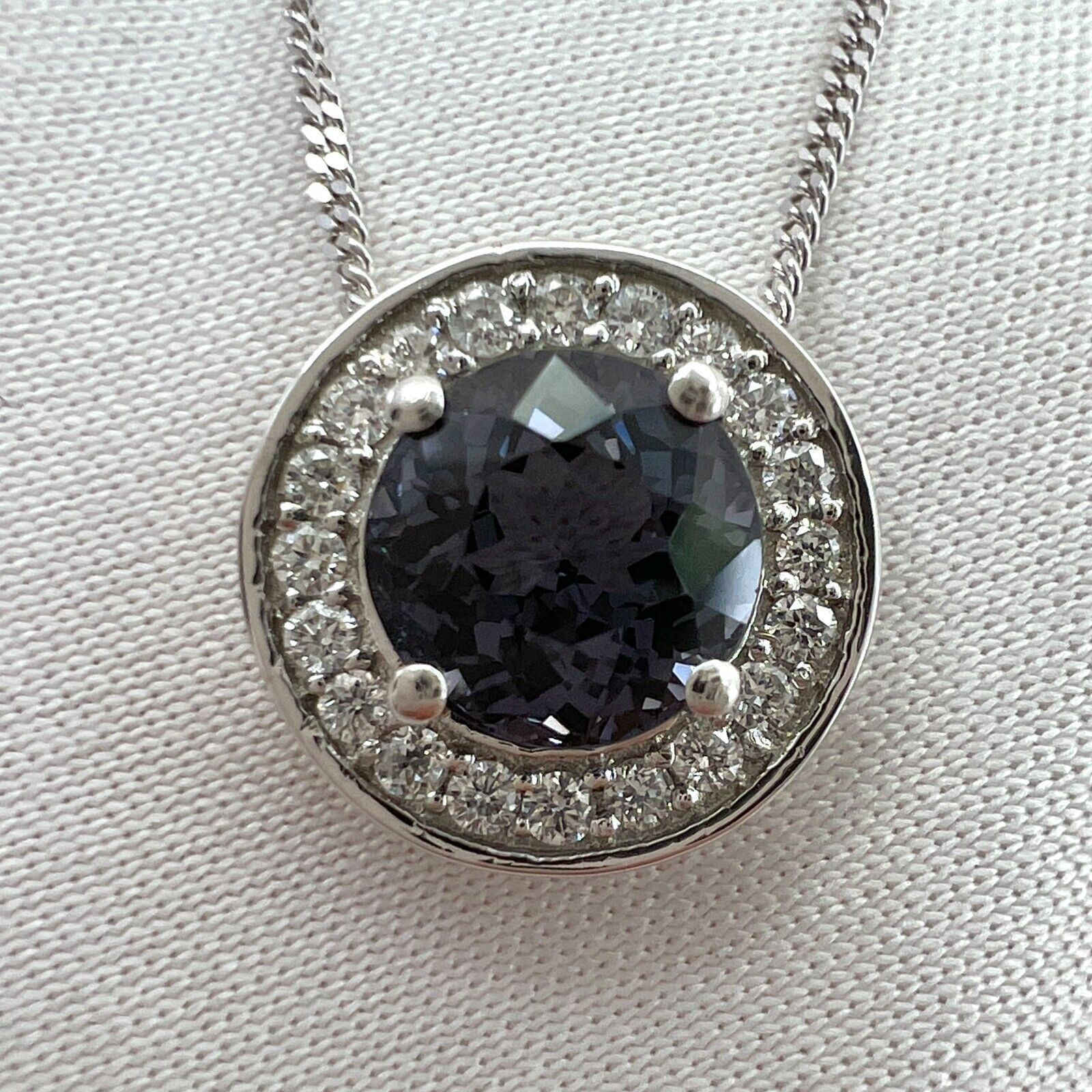 1.32ct Vivid Purple Titanium Spinel Diamond 950 Platinum Halo Pendant Necklace — view 5